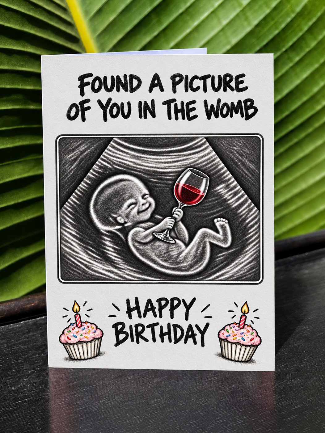 FUNNY RED WINE LOVER BIRTHDAY CARD: Alcohol Humor, Ultrasound Pregnancy Illustration In The Womb product image (1)
