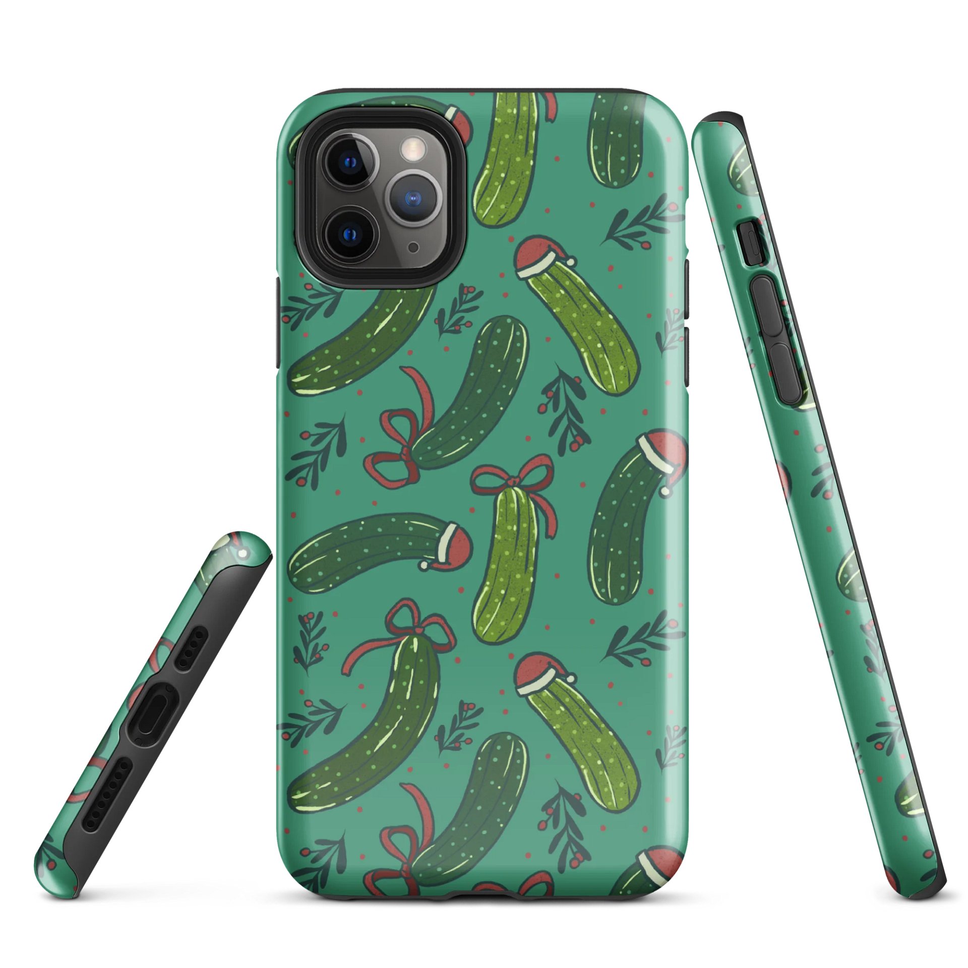 Christmas Pickles Pattern iPhone Case, Dark Green product image (5)