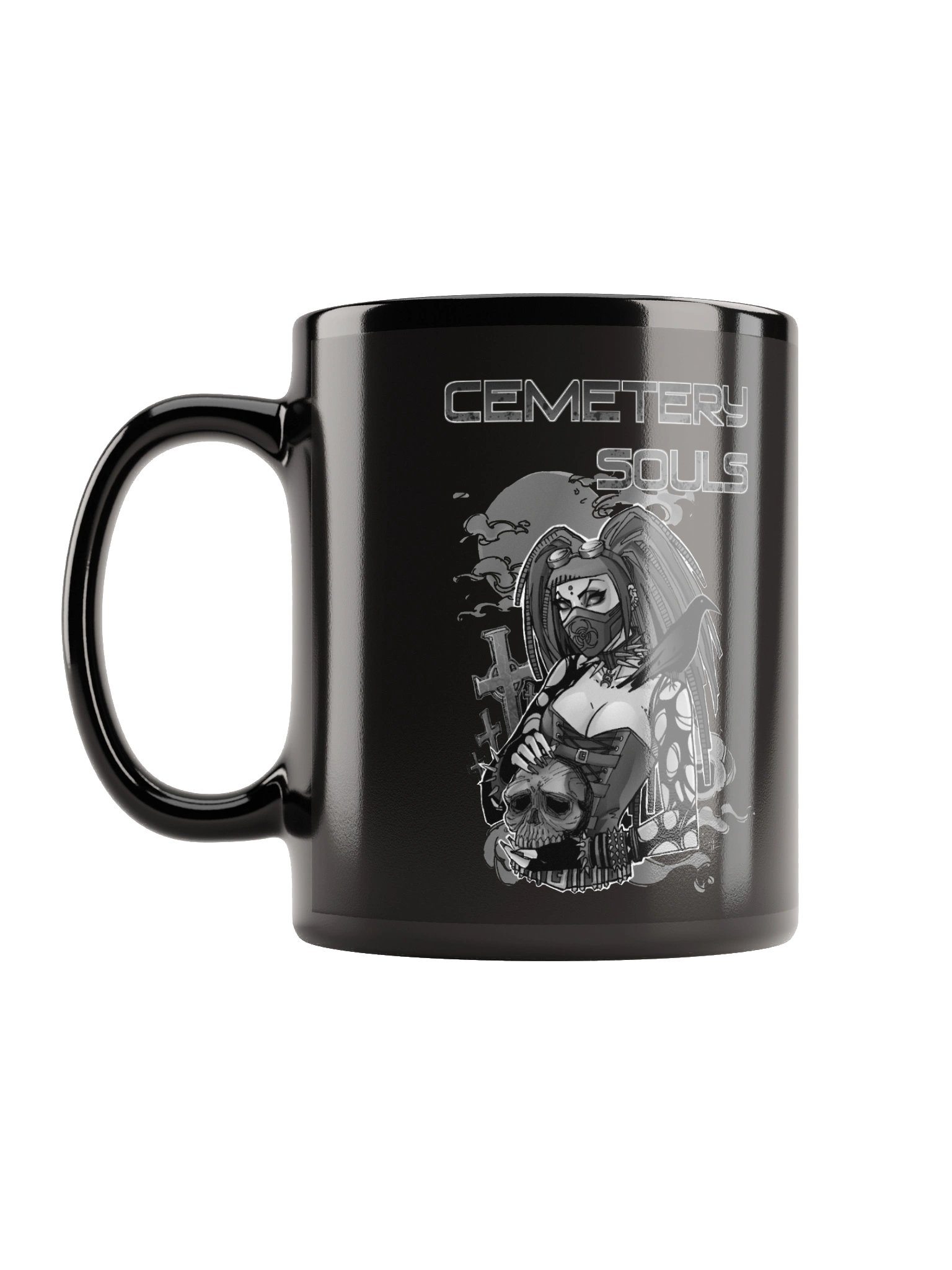 Cemetery Souls - CyberGoth Coffee Mug - Monochrome on black product image (1)