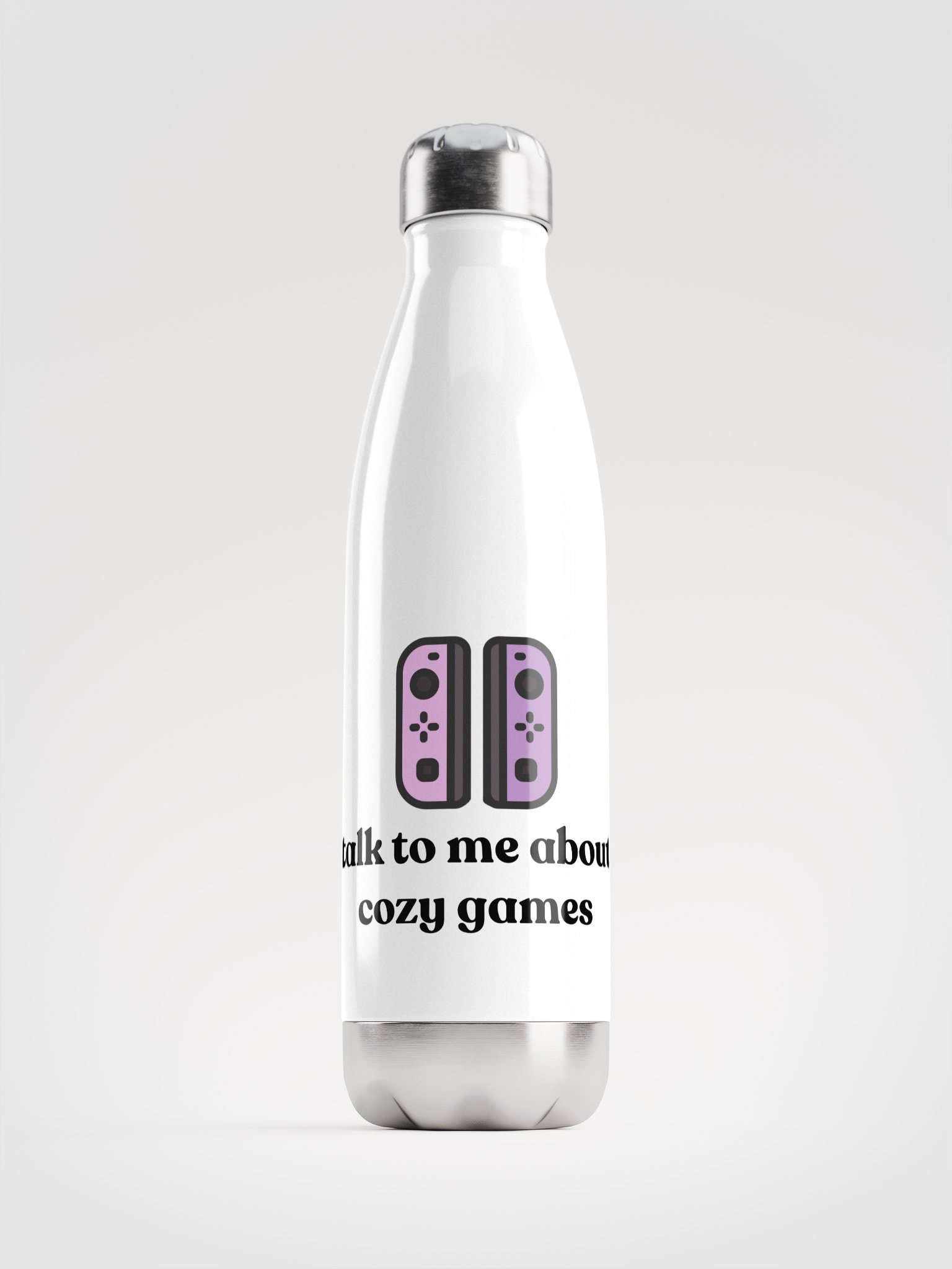 Talk to me about cosy games water bottle, white product image (1)