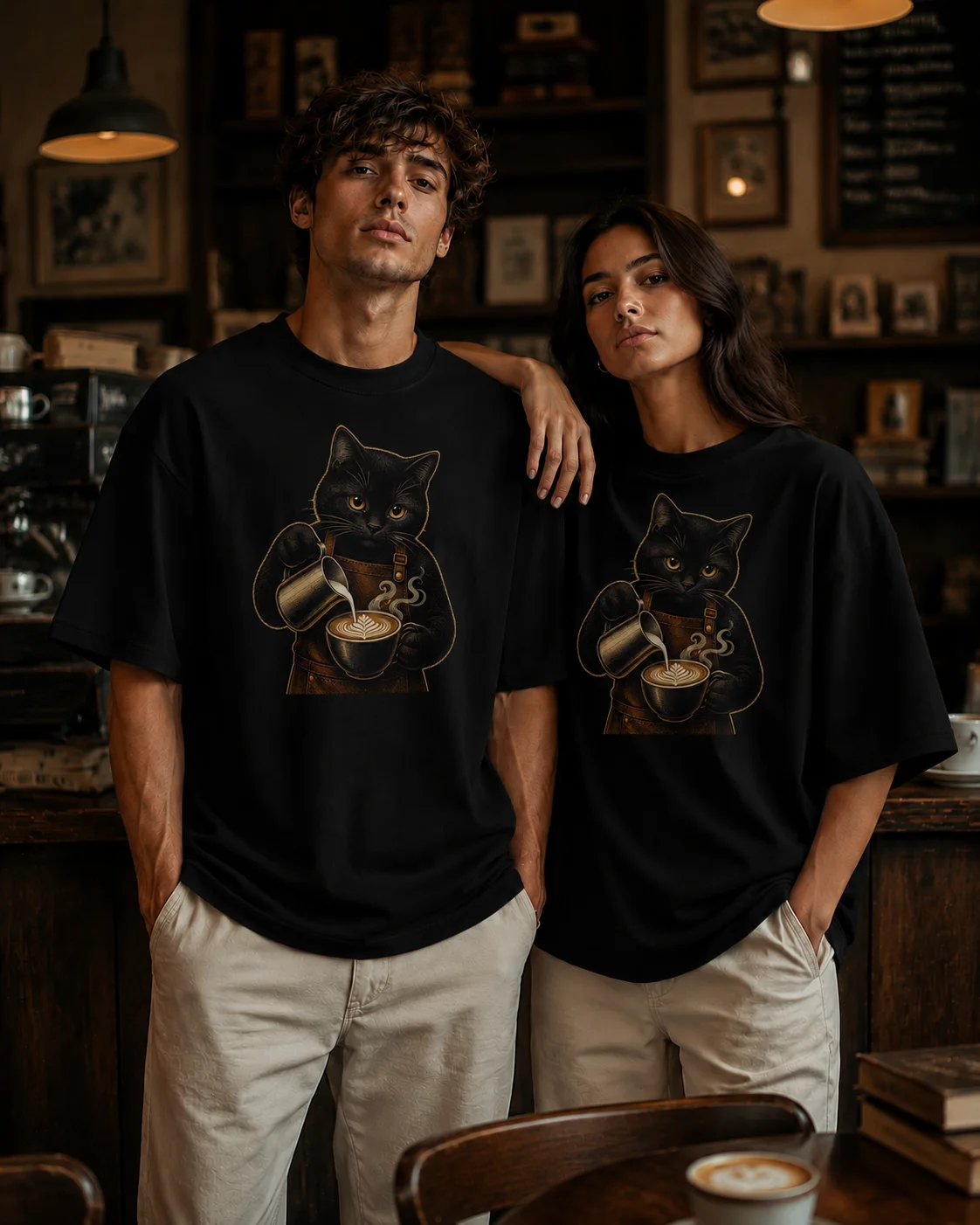 Coffee Cat Club Barista Tee | Vintage Black Cat Coffee Shirt product image (6)