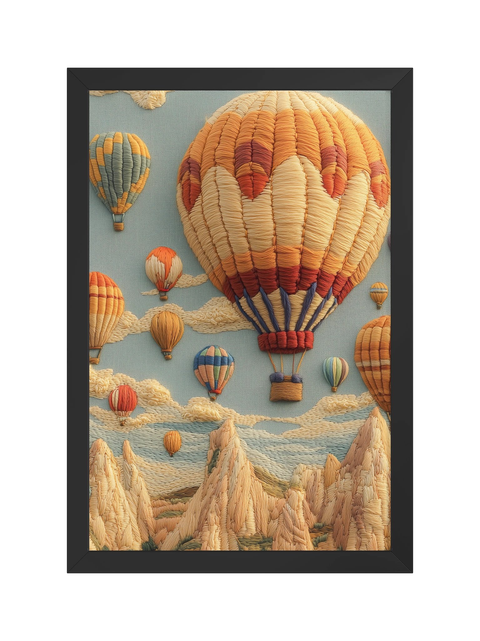 Up in the Sky in Cappadocia | Embroidery-Style Wall Art — Framed Print product image (9)