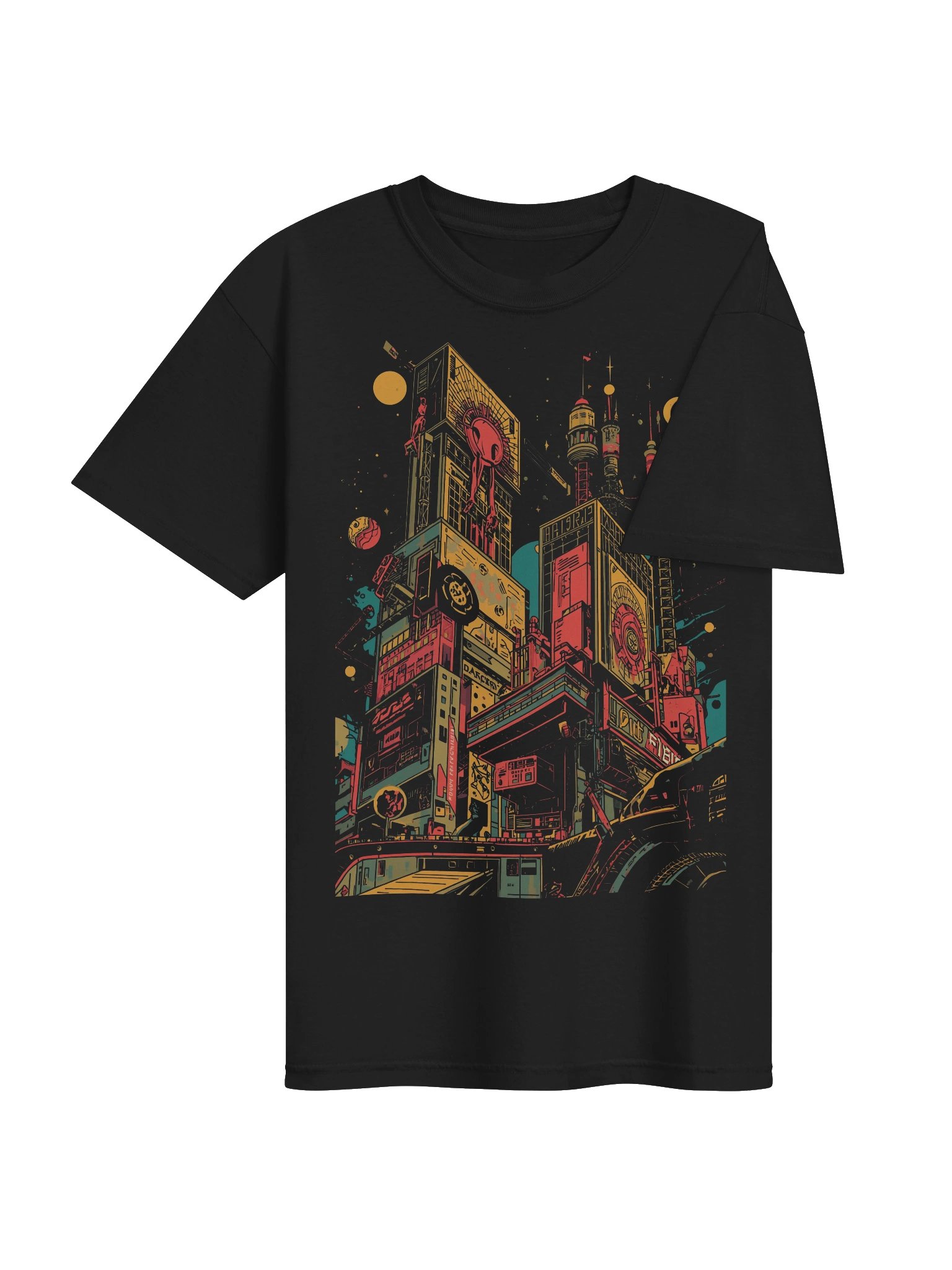 Retro-Futurist Neon Cityscape Heavyweight T-Shirt product image (7)