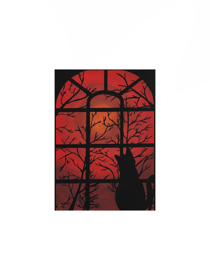 Black Cat in a Red Window Original Art Print product image (1)