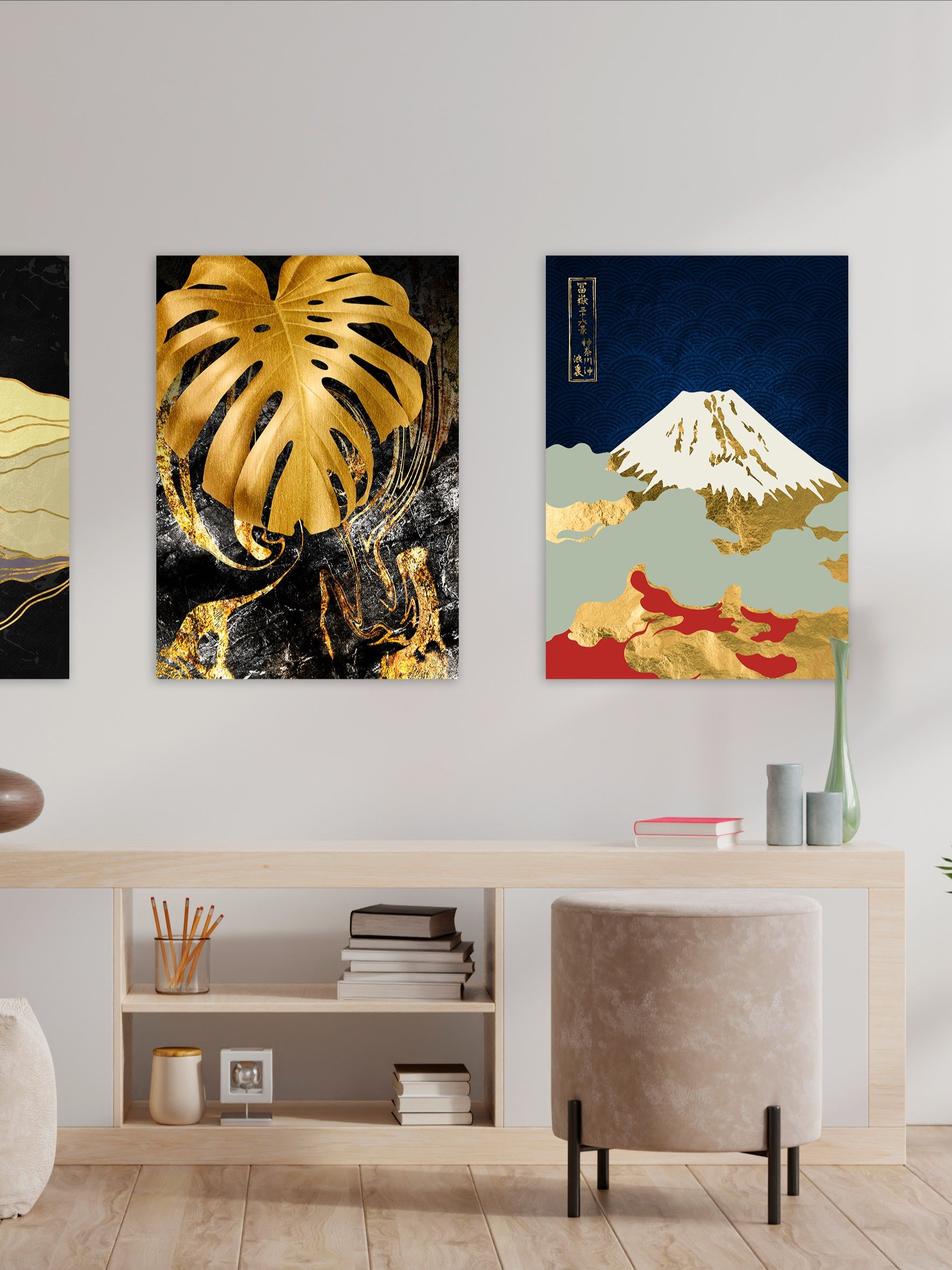 Golden landscape with moon #4 — Japanese golden poster, travel poster, aesthetic poster product image (2)