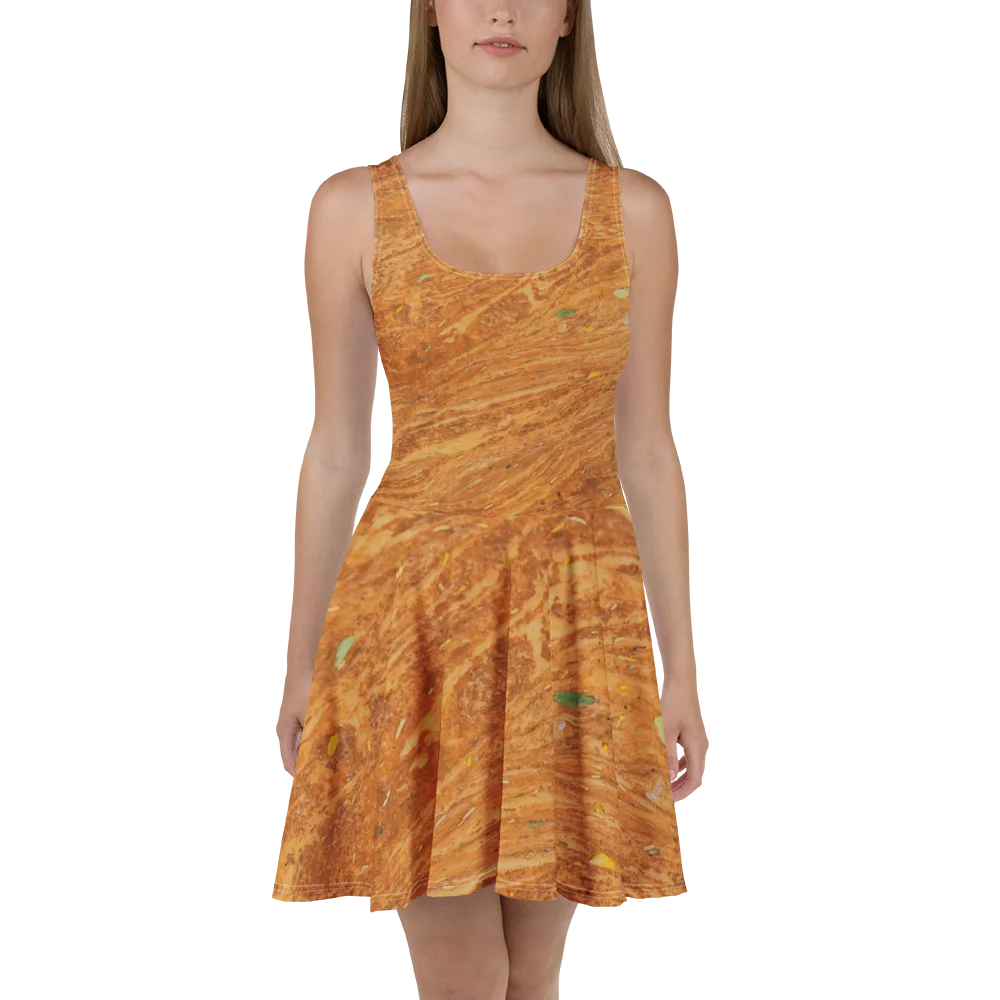 Terracotta Tea: All-Over Print Warm Rust & Leaf Fit-and-Flare Dress product image (2)