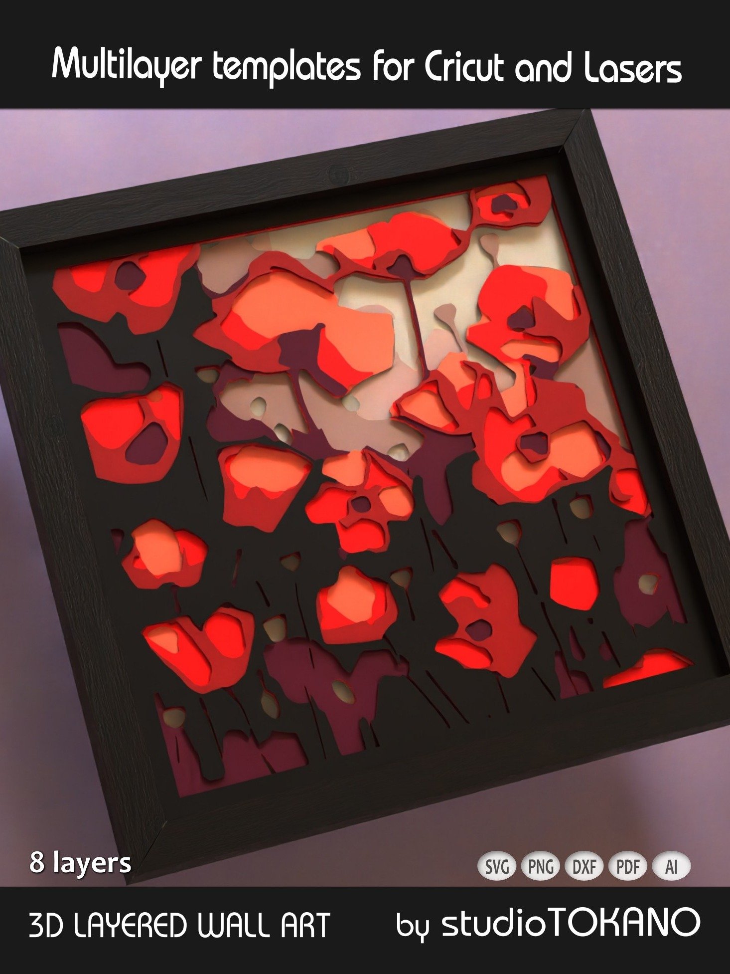 Poppy Flowers Shadow box SVG product image (4)