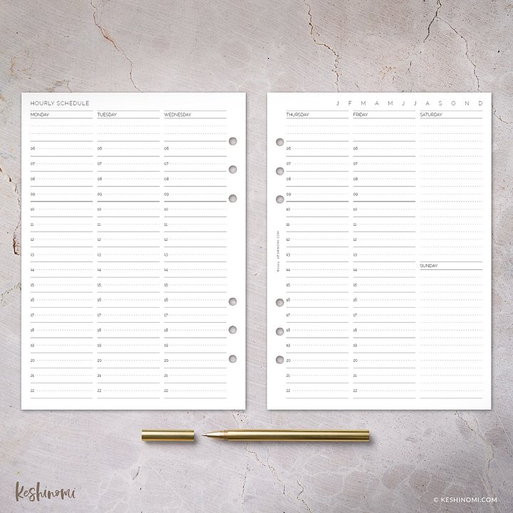 The Undated Vertical Week-on-2 with Hourly Schedule - Printable A5 Planner Insert product image (2)