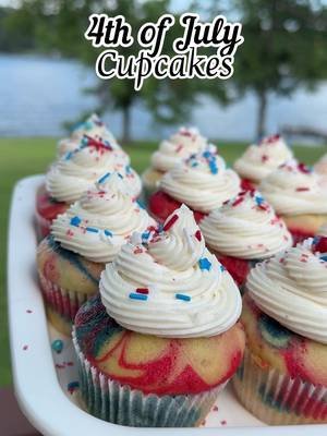 Brand new recipe just in time for the holiday! Here’s how to make 4th of July Cupcakes with a festive red, white, and blue swirl. 🎉  Grocery partner: @krogerdfw  Get the full recipe on my website - link in bio - but you can absolutely do this same swirl method with your favorite boxed cake mix in a pinch. 😘 #4thofJuly #independenceday #america250 #4thofjulycupcakes 
