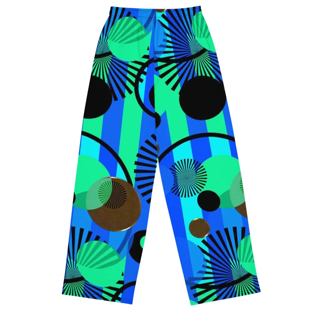 Blue Green Stripes and Dots Wideleg Pants product image (1)