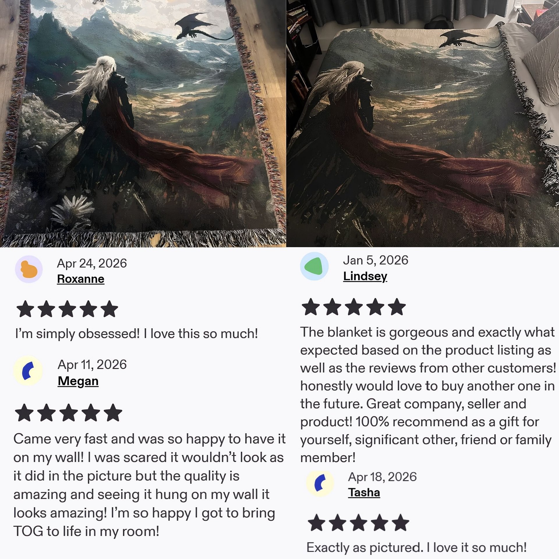 Throne of Glass Woven Blanket Sarah J Maas Manon Blackbeak Abraxos Aelin Galathynius Rowan Whitethorn Fantasy Bookish Gift product image (2)
