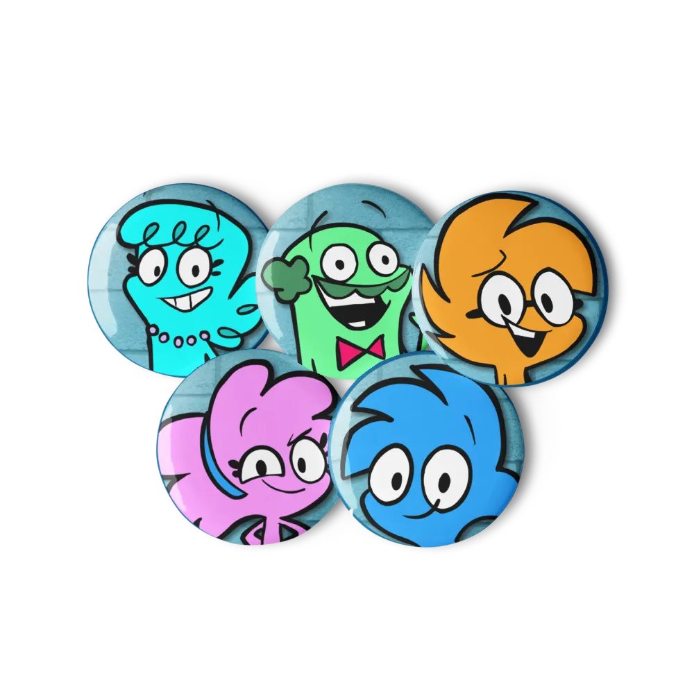 Cartoon Safety Pin Buttons Set 1 product image (1)