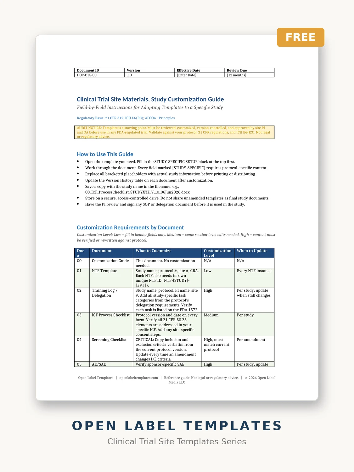Clinical Trial Site Templates, Study Setup Guide product image (1)