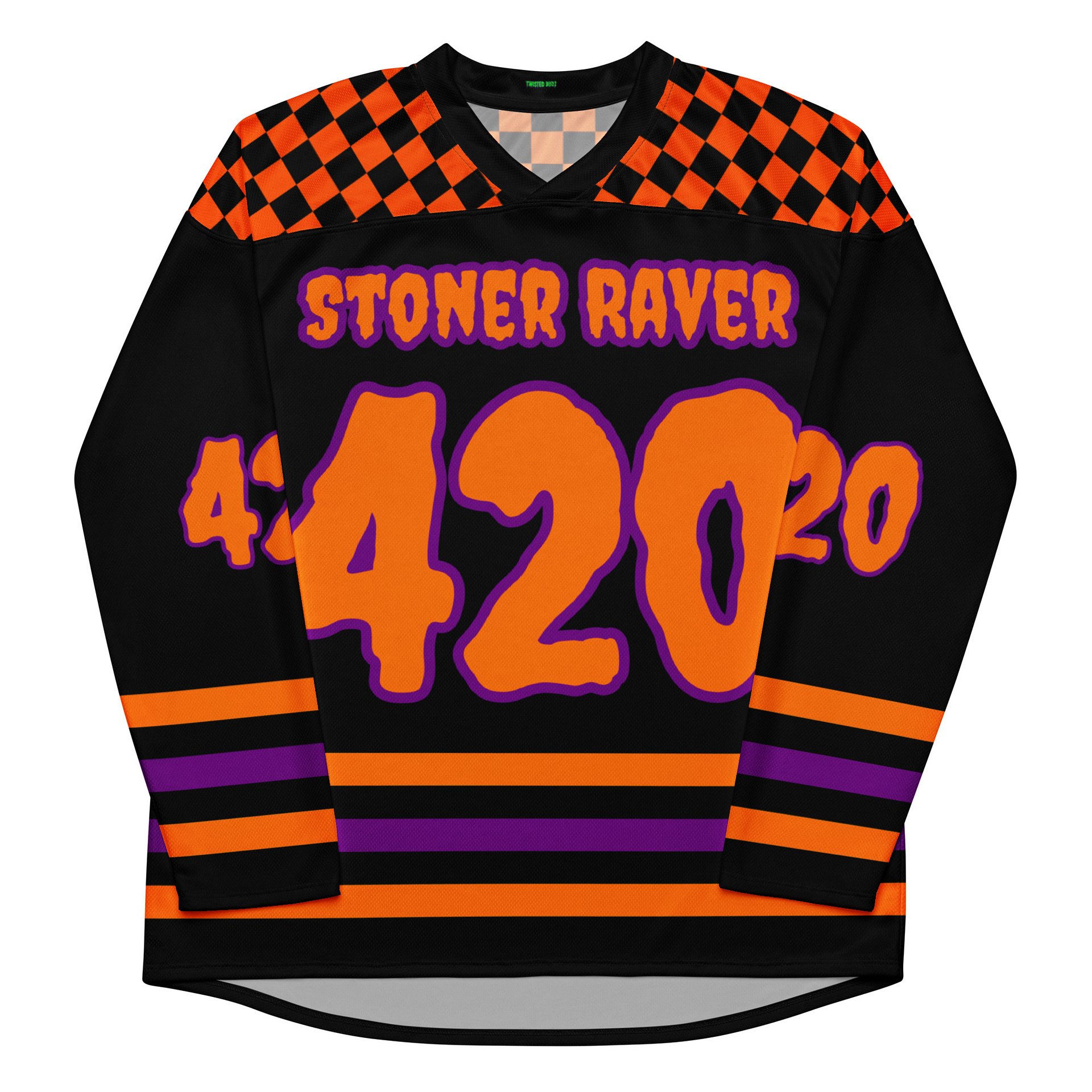 Stoner Raver 420 Hockey Jersey, Halloween Weed EDM Shirt, Fall Festival Cannabis Clothes, Orange Black Purple Goth Fashion, Alt Rave Wear product image (3)