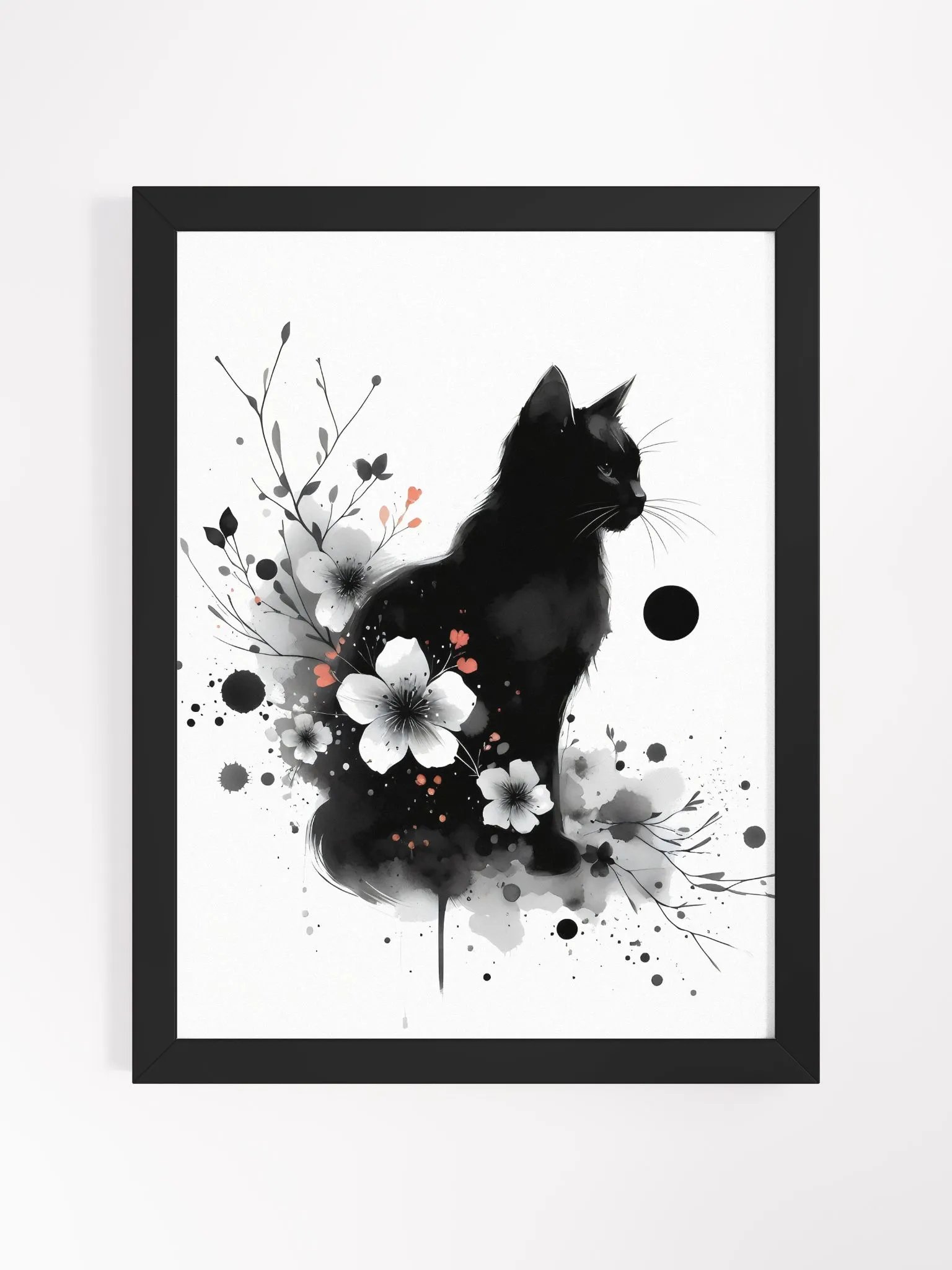Black Cat Among Flowers, Digital Watercolor - Wall Art product image (1)