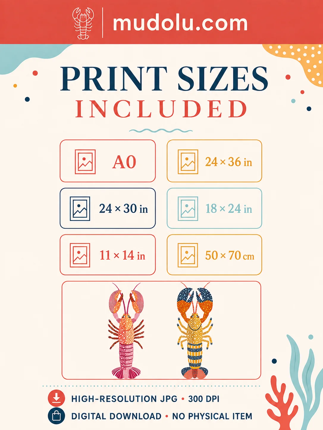 Colorful Lobster Wall Art, Coastal Seafood Printable product image (2)