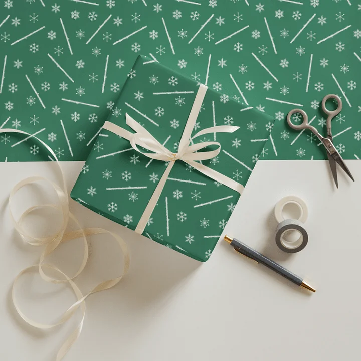 Flutes and Snowflakes - C Flute - Green Gift Wrap Paper Sheets product image (1)