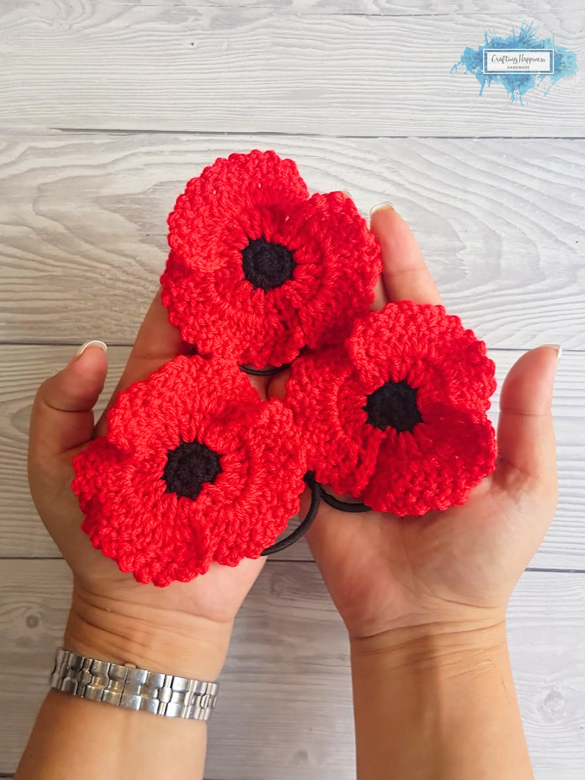 Crochet Poppy Flower Patterns Bundle | Brooch, Pin, Hair Tie (PDF Pattern) product image (6)