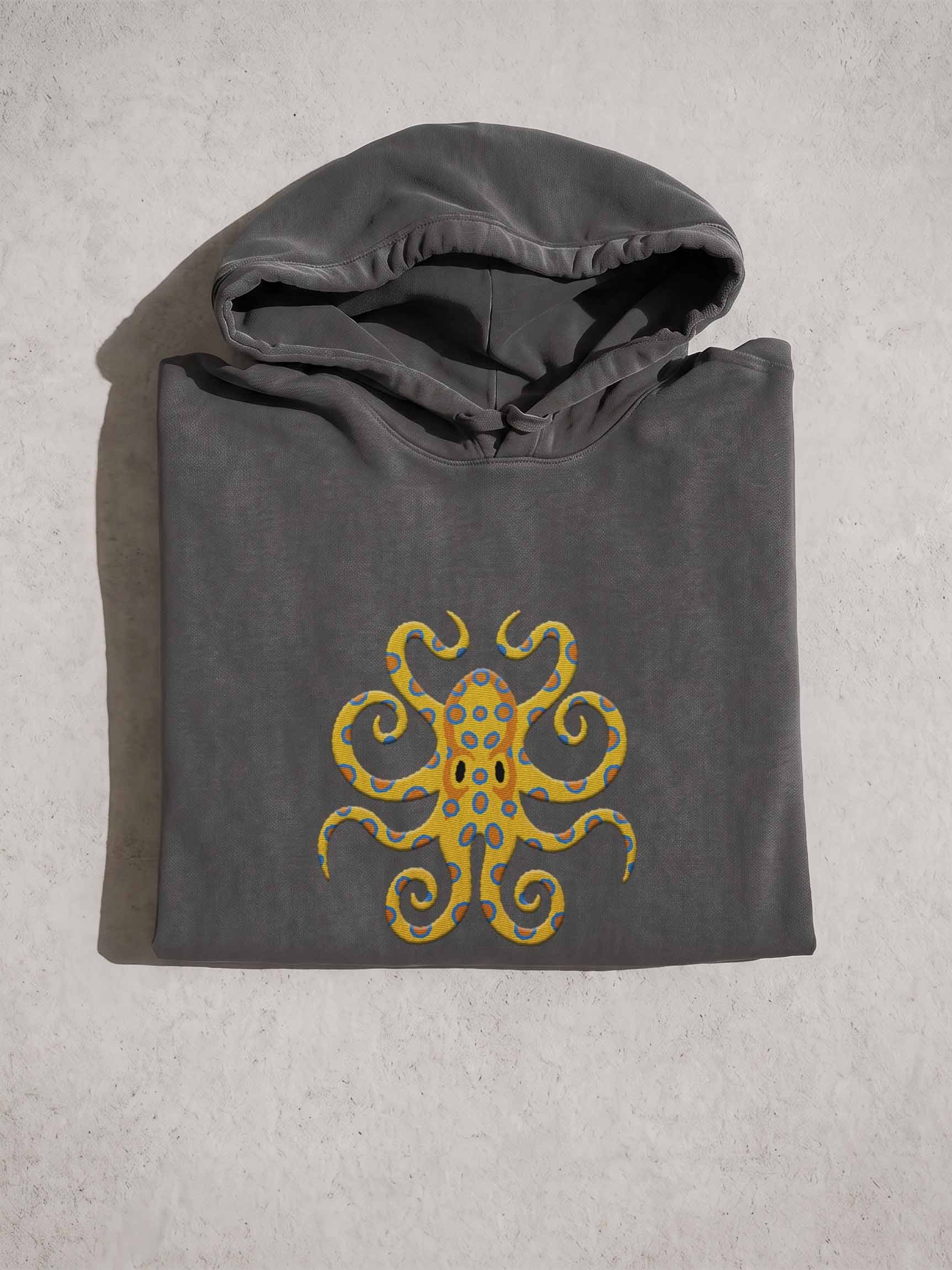 Blue Ring Octopus Embroidered Hoodie | Saltwater Reef Aquarium & Ocean Lover Hoodie I Marine Life Hoodie product image (1)