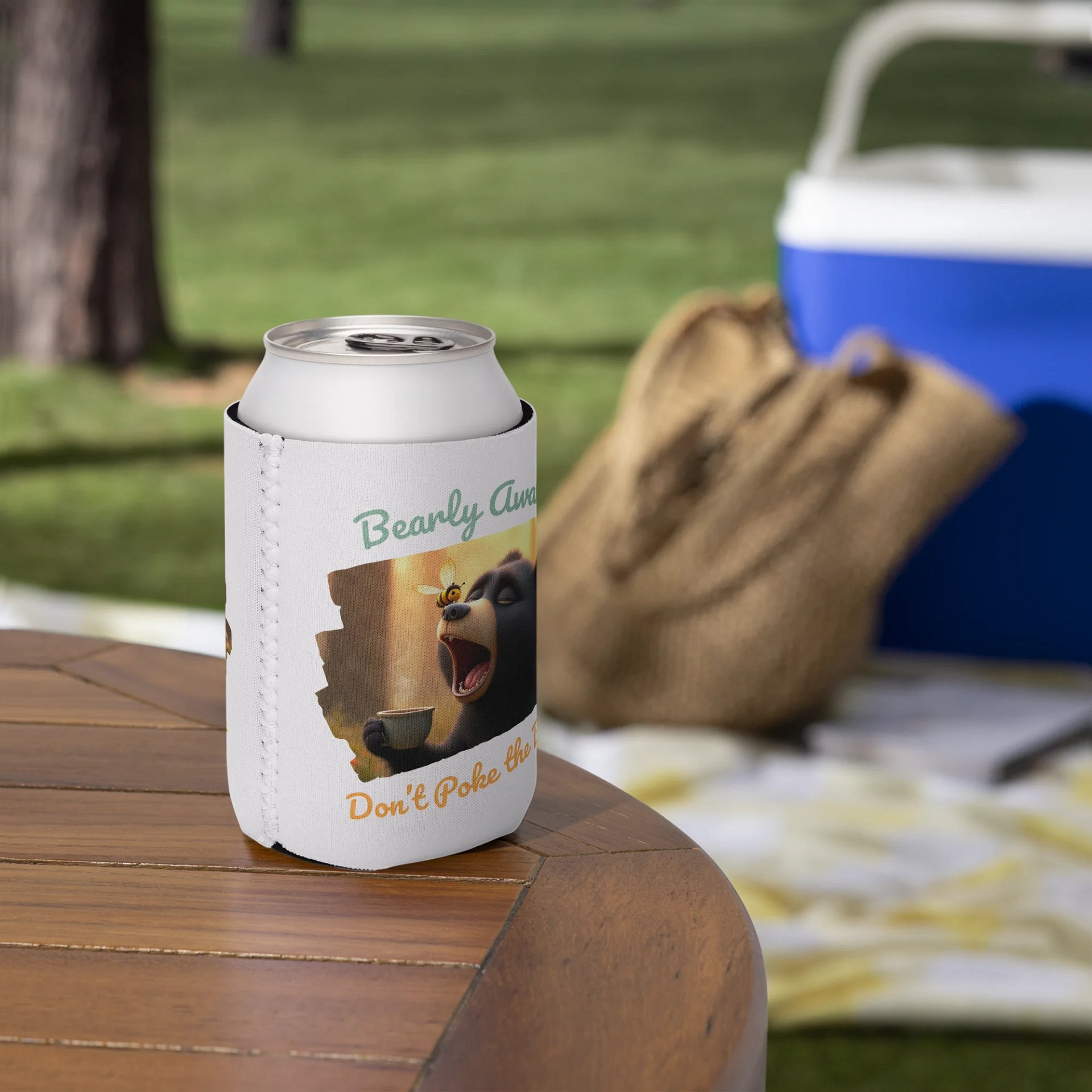 Bearly Awake, Don't Poke the Bear – Yawning Bear Coozie Can Cooler 🐻☕ product image (5)