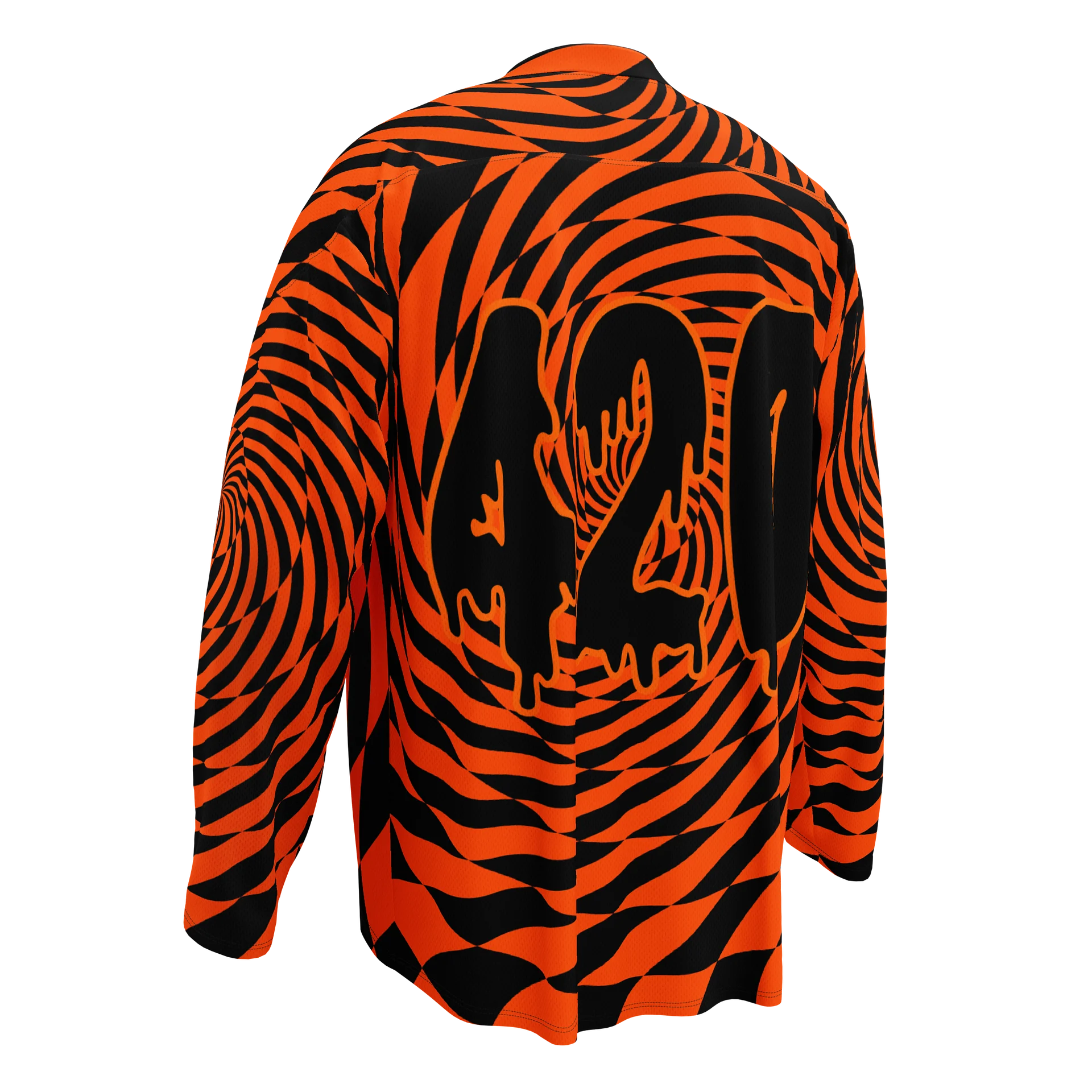 420 Rave Halloween Hockey Jersey, Black Orange Swirl EDM Stoner Shirt, Trippy Fall Festival Cannabis Clothes, Psychedelic Spirals Weed Top product image (4)
