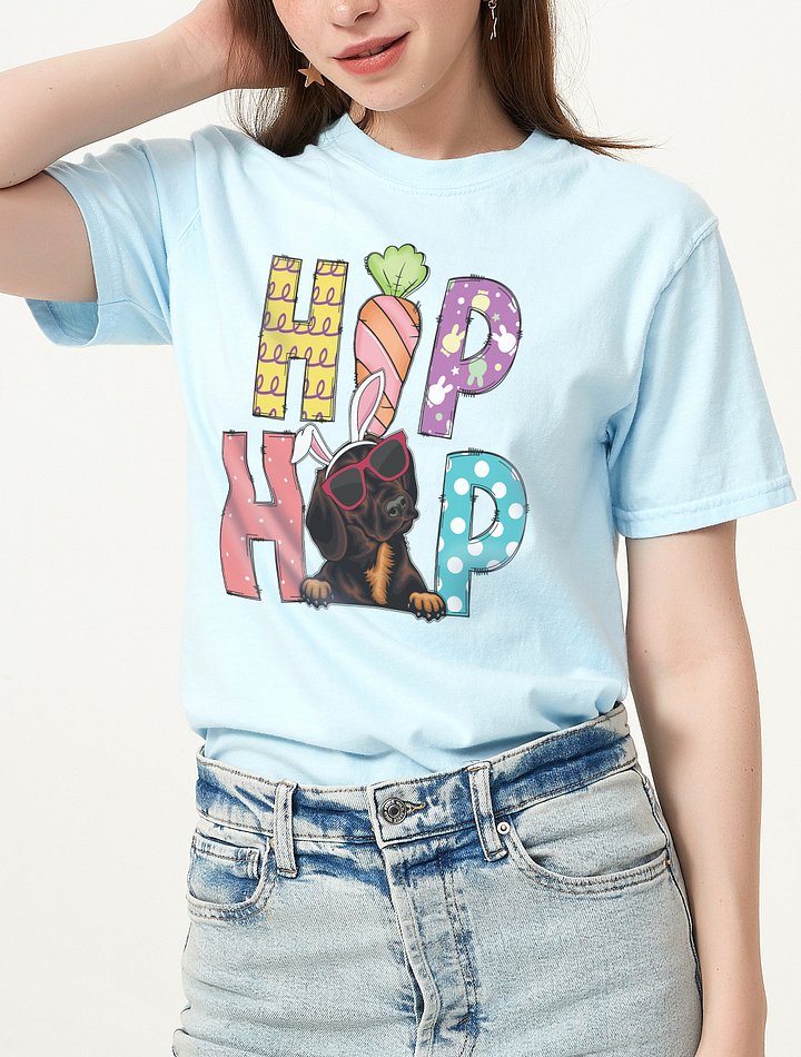 Hip Hop Easter Dachshund (Brown) T-Shirt | Cute Easter Day Wiener/Doxie Wearing Bunny Ears and Sunglasses T-Shirt product image (6)