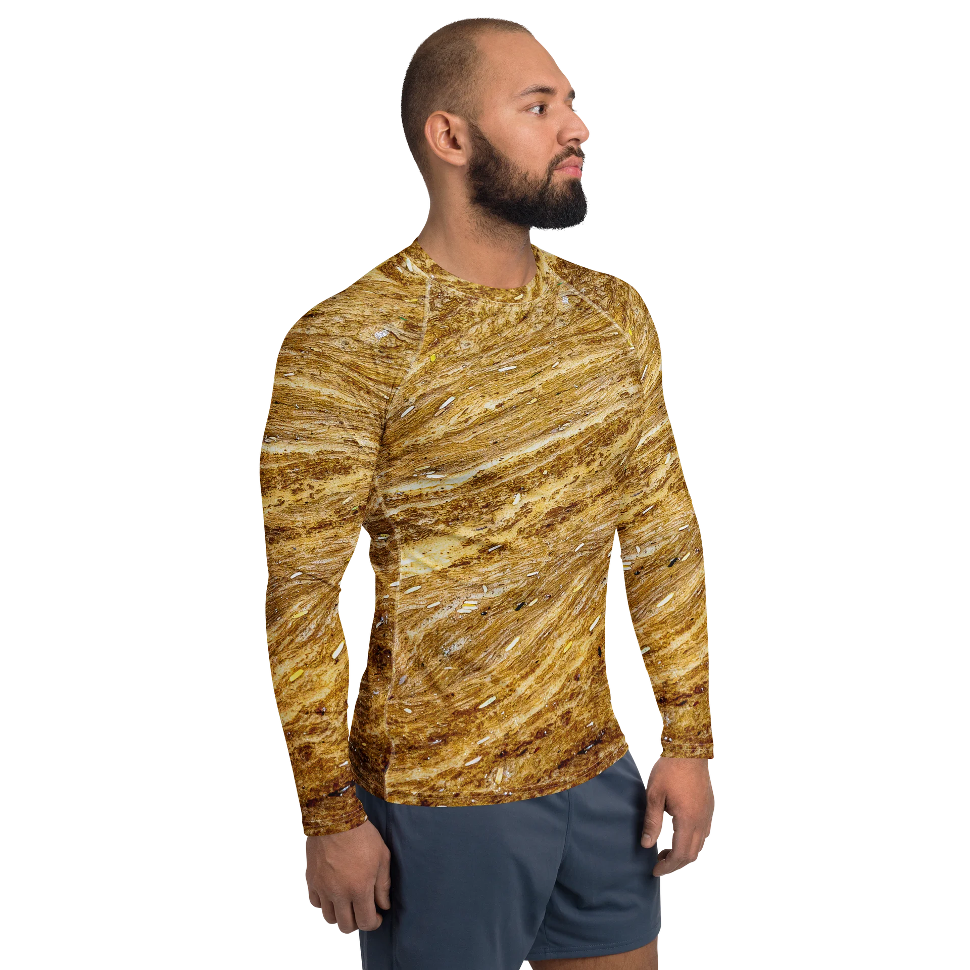 Golden Strata All-Over Print Men's Amber Mineral Long Sleeve Rash Guard product image (4)