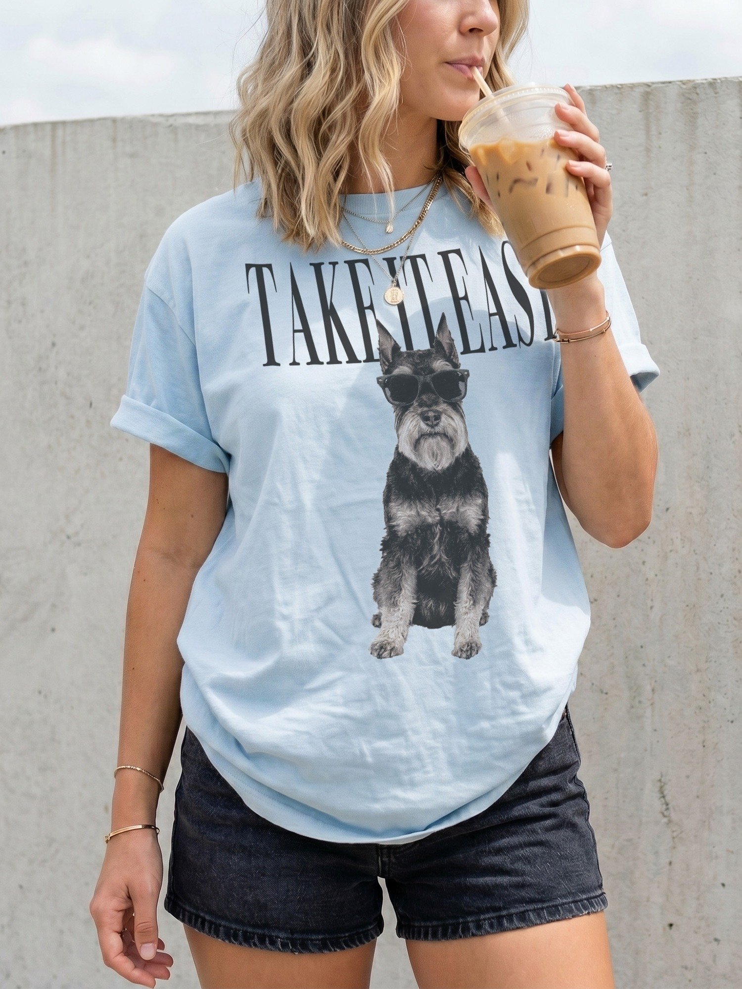 Take It Easy '90s Pop Vintage-Style T-Shirt for Miniature Schnauzer(Black & Silver, Cropped Ears) Owner product image (2)