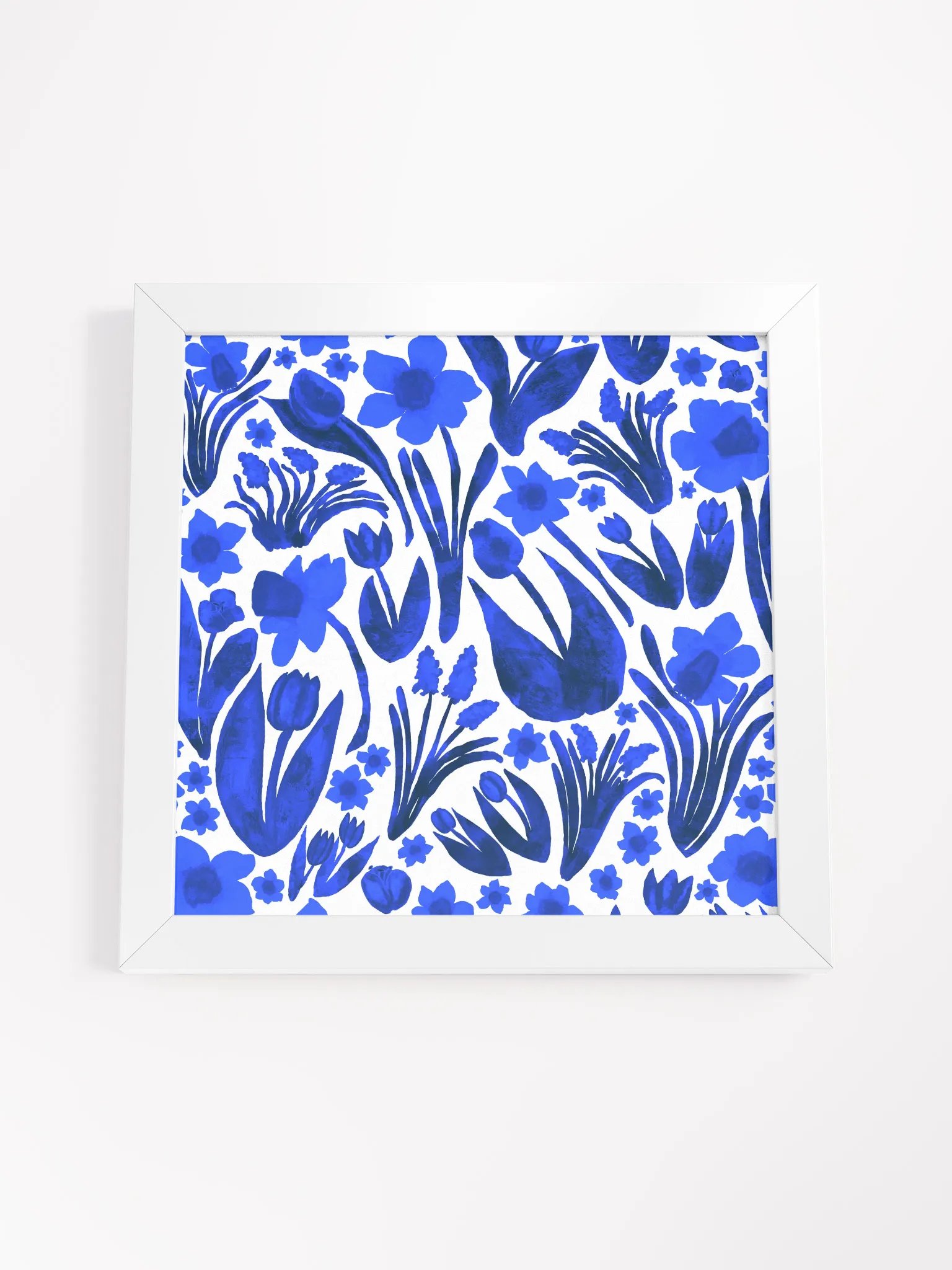 Spring Garden Royal Blue on White | Square Print | by Monique Faella Designs™ | Framed Coastal Wall Art | Museum-Quality Print product image (4)