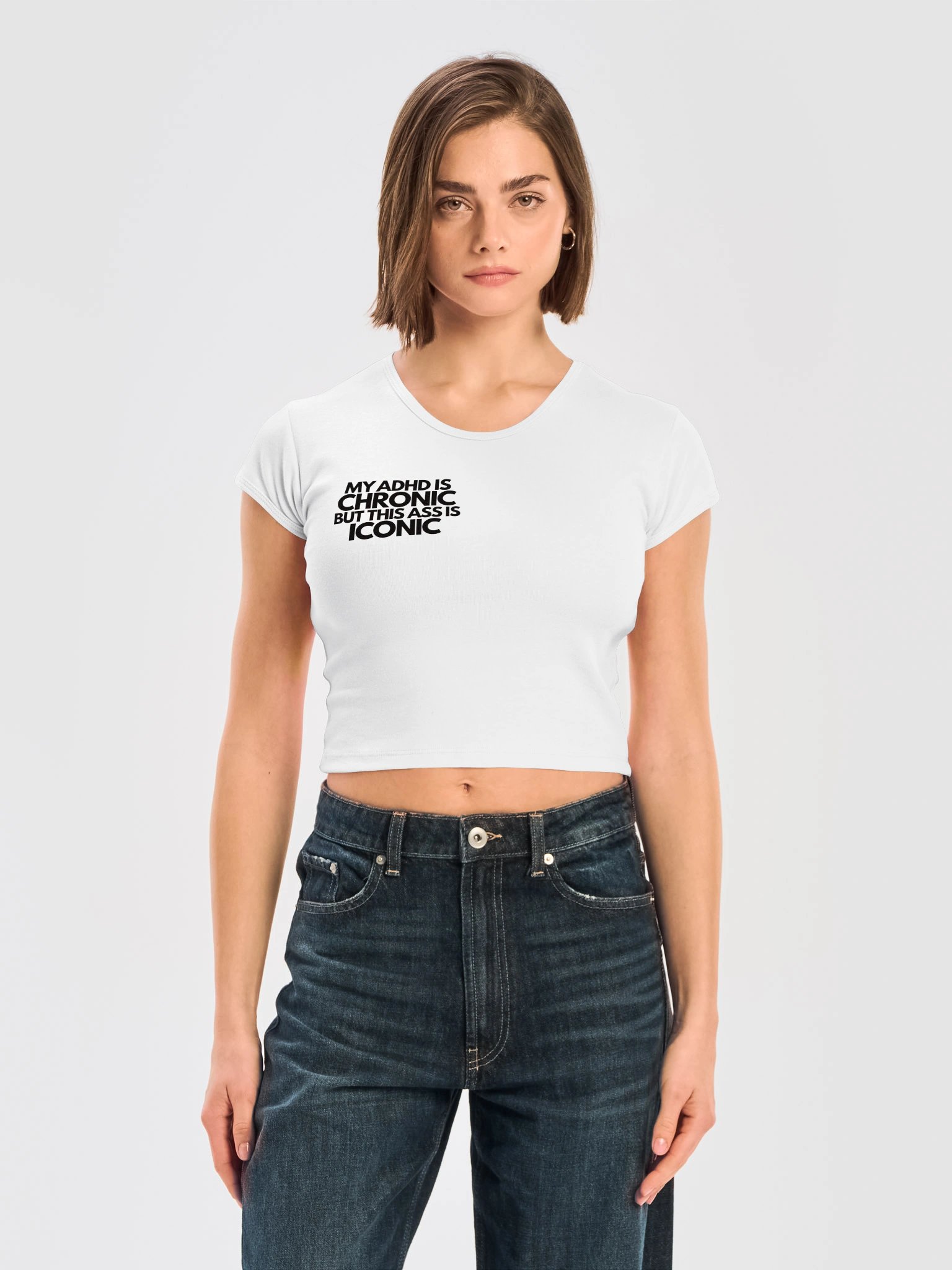 ''My ADHD is chronic" Crop tee White product image (3)