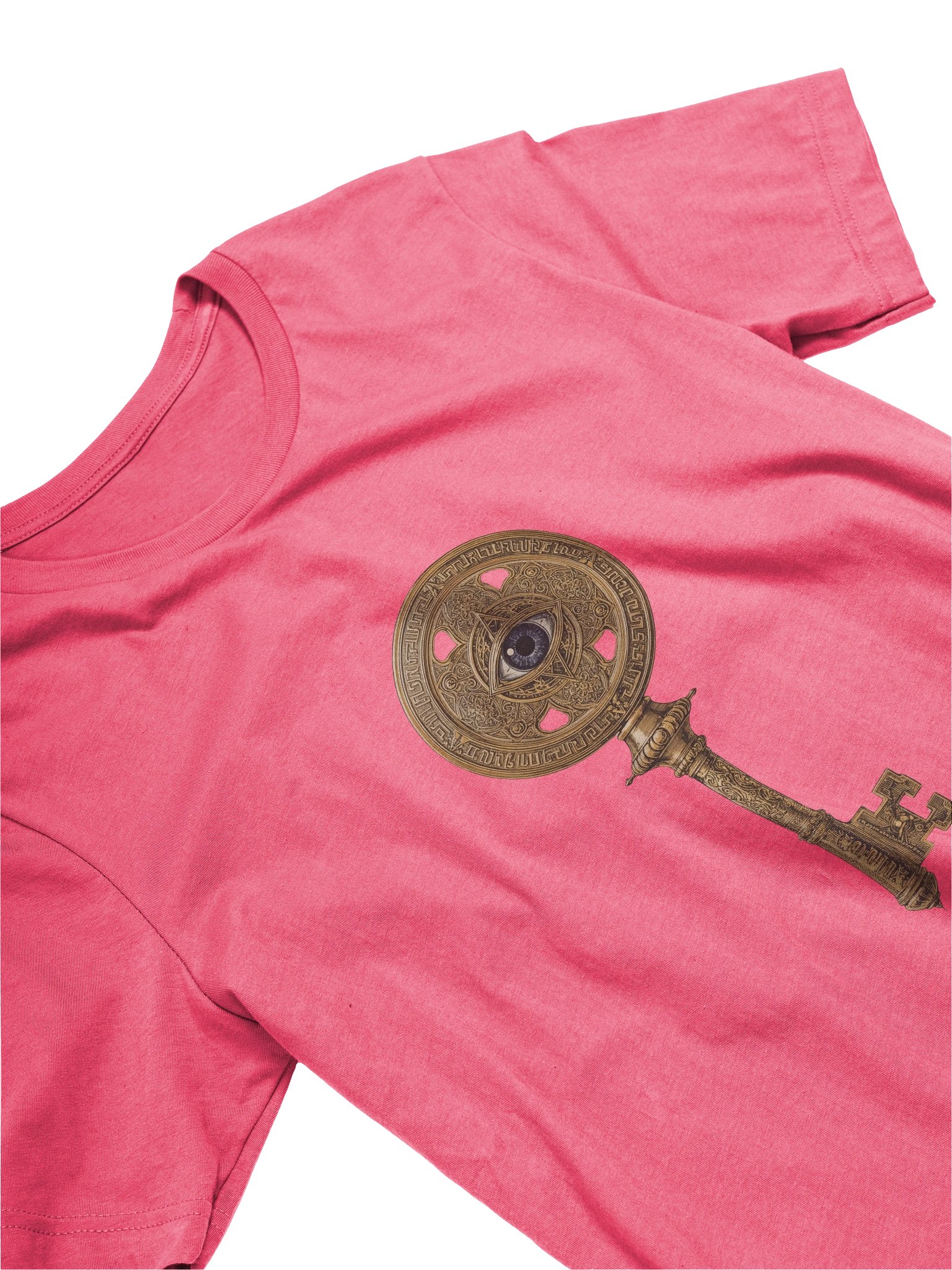 The Gatekeeper’s Key Classic T-Shirt – Front & Right Shoulder Print | Charity Pink | Bella+Canvas 3001 product image (3)