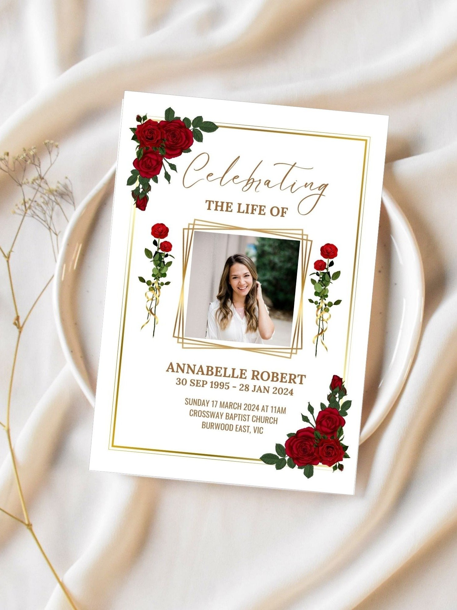 Red Roses Funeral Program Canva Template product image (2)