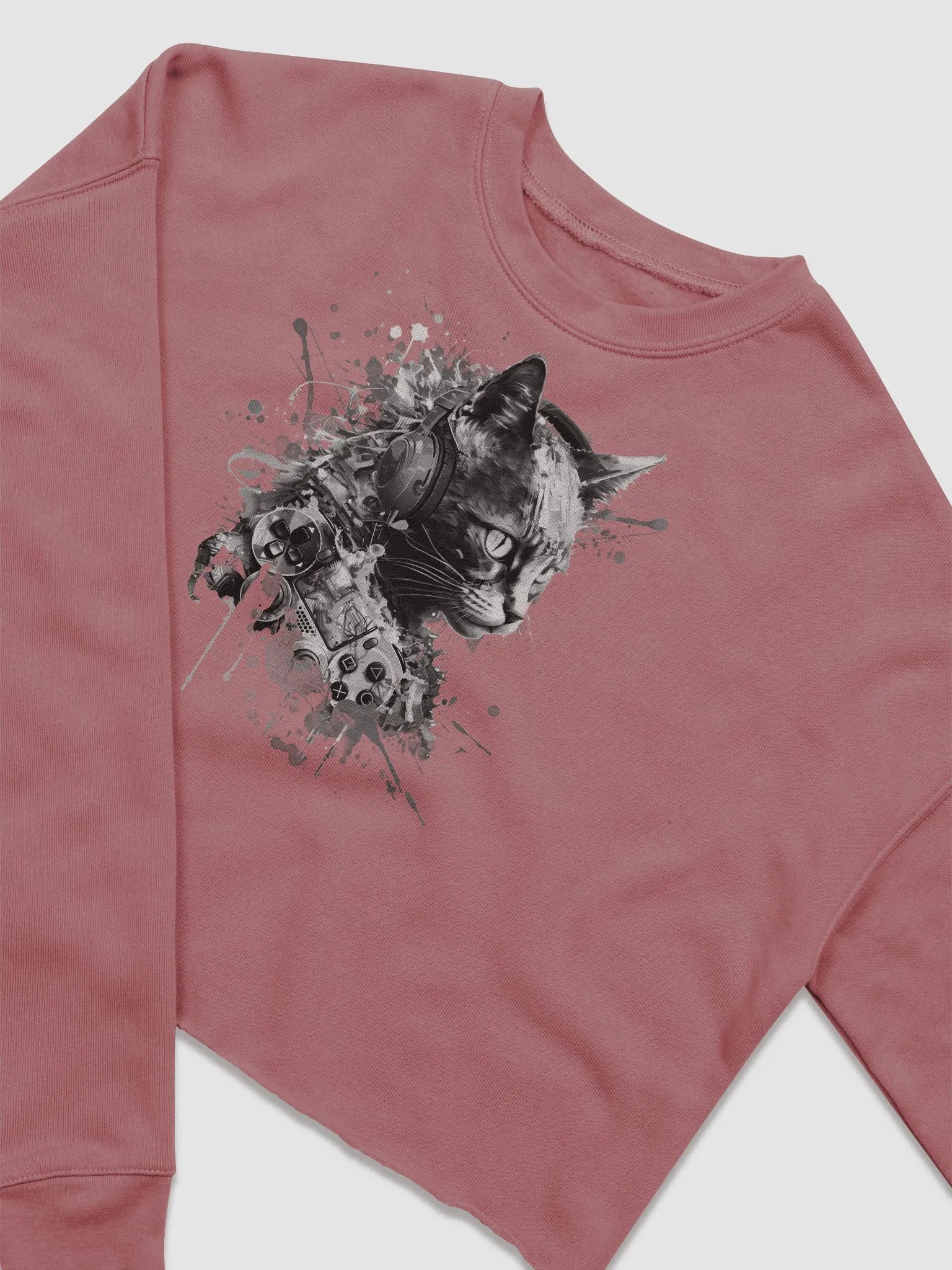 Black & White Gamer Cat Crop Crewneck product image (29)