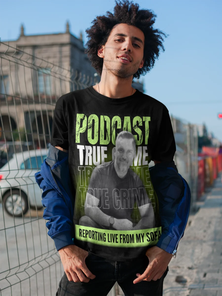 Reporting Live From My Sofa Podcast Portrait T-shirt product image (6)
