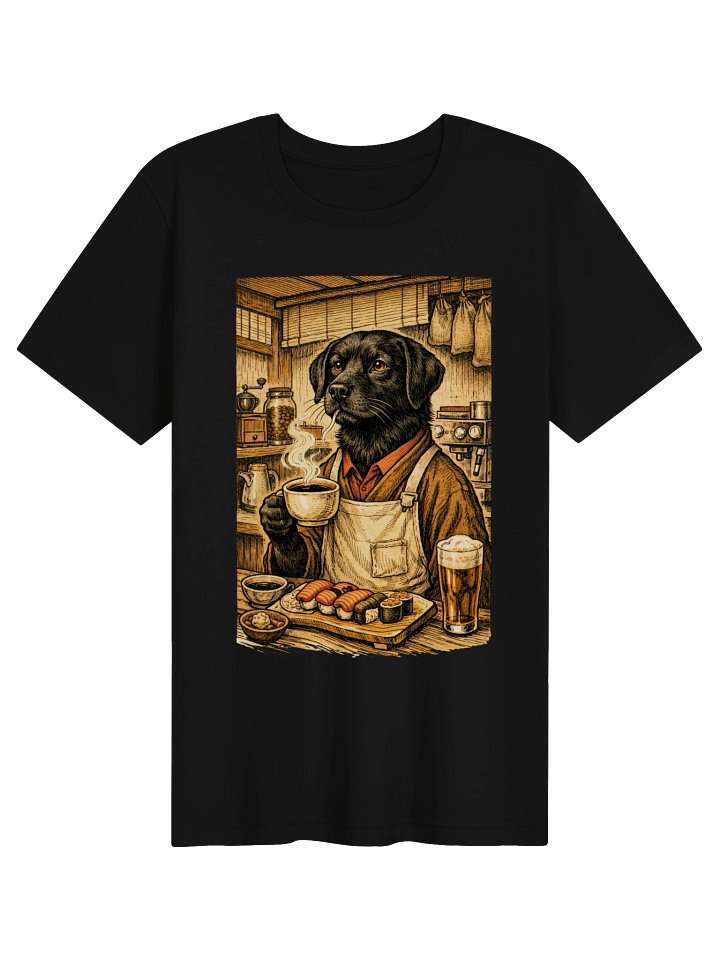 Dog Barista T-Shirt - Vintage Black Lab Coffee Shop Graphic Tee product image (2)