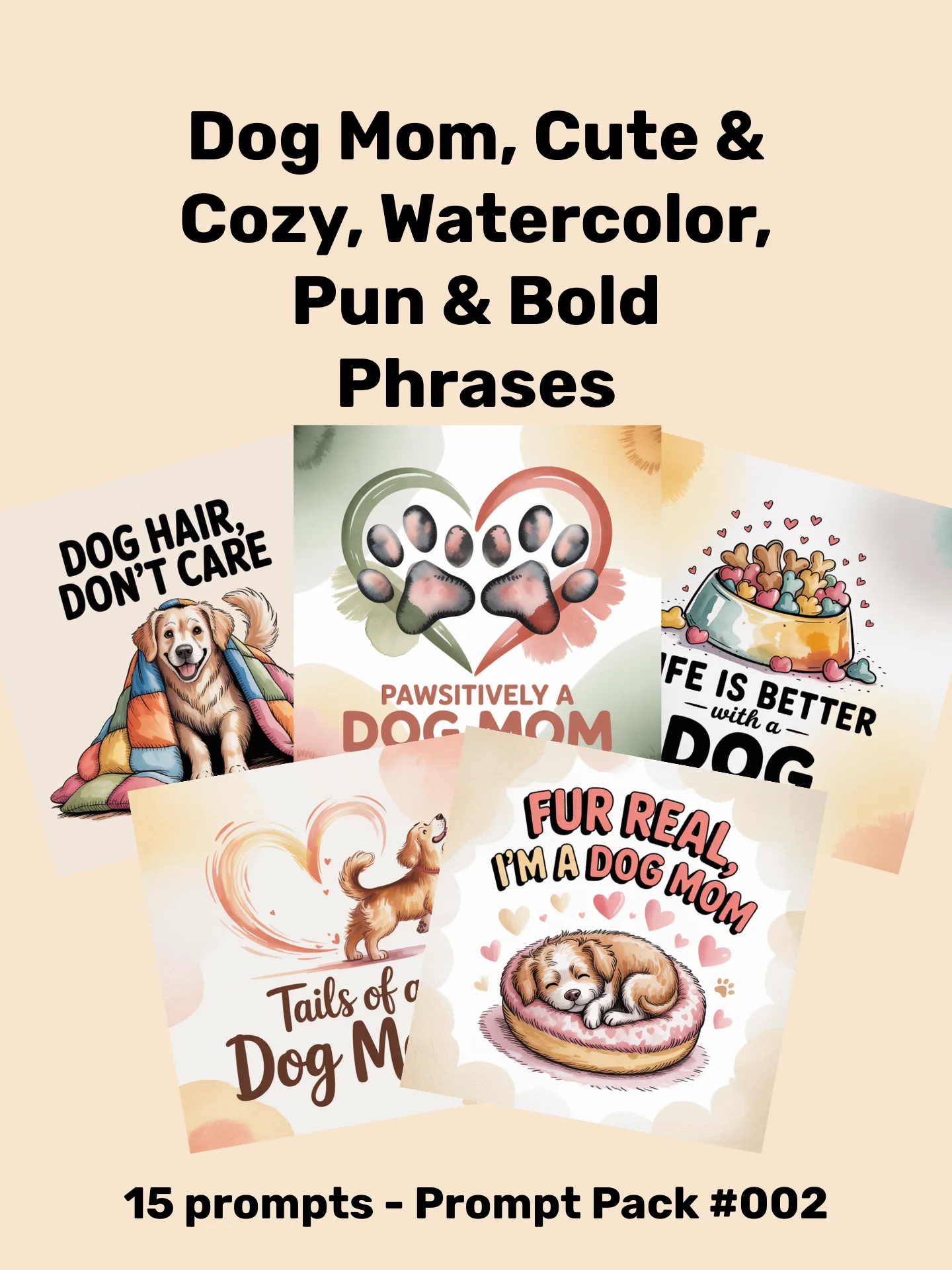 Dog Mom, Cute & Cozy, Watercolor, Pun & Bold Phrases (Prompt Pack - PP002) product image (1)