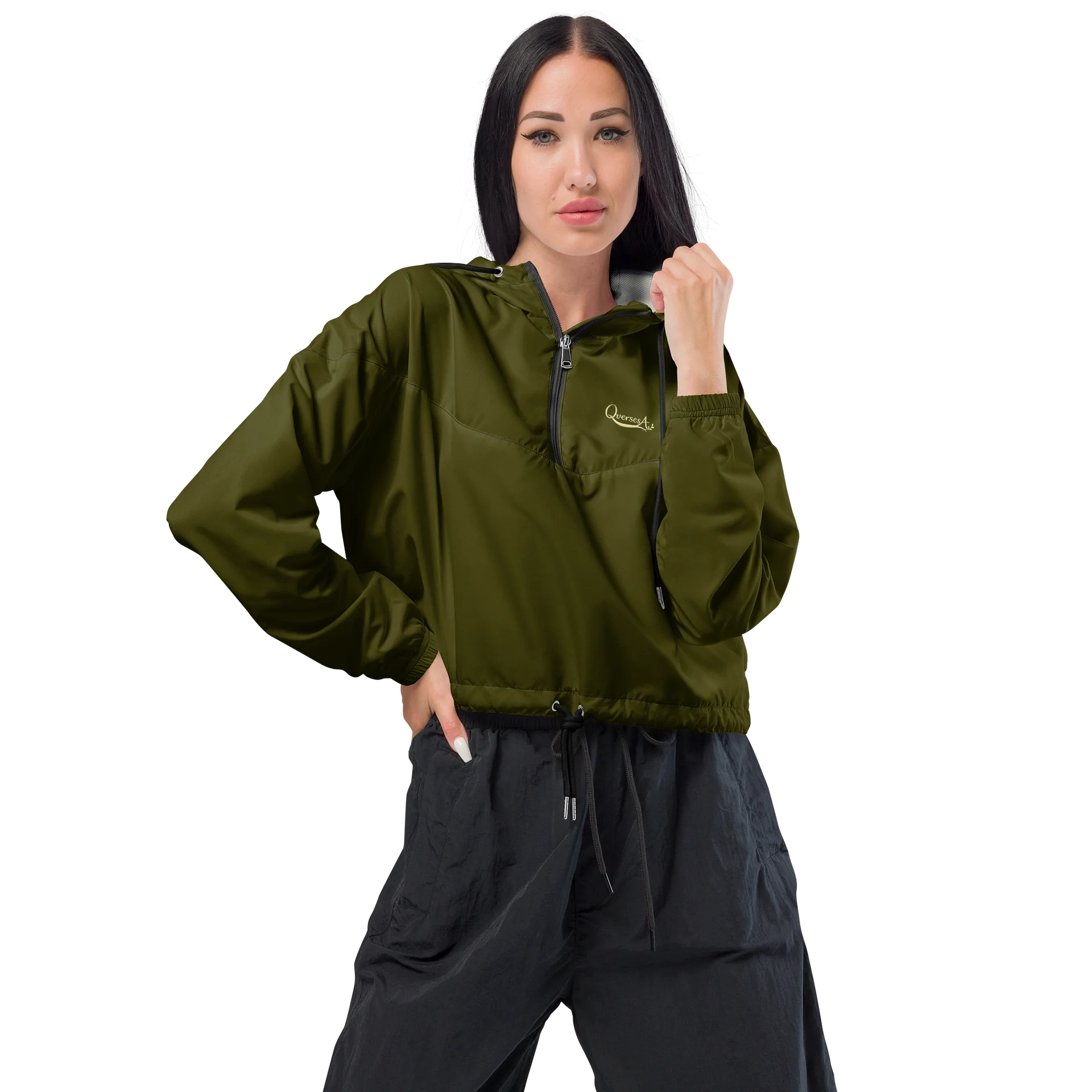 Green Women's Cropped Windbreaker product image (2)