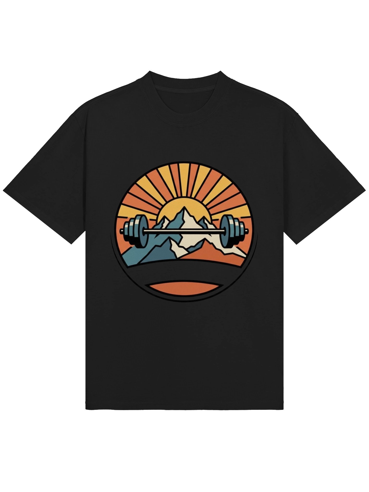 Mountain Sunrise Barbell Tee — Retro Outdoor Fitness Shirt product image (1)