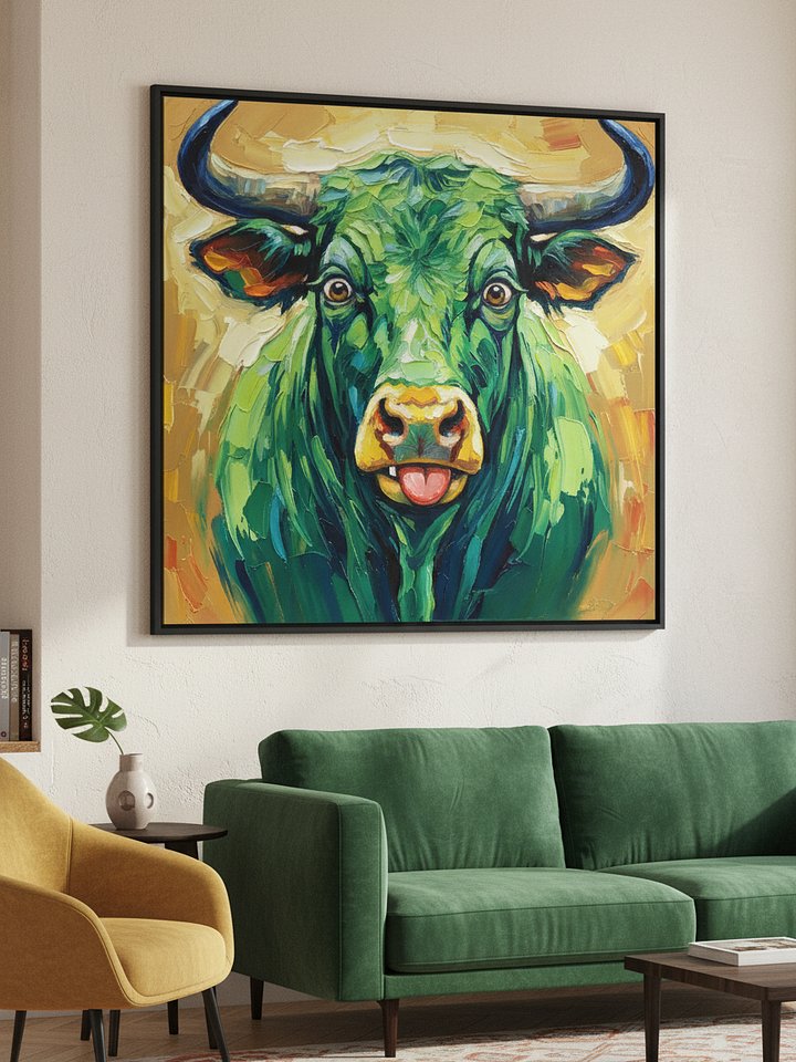 Colorful Green Bull Wall Art, Abstract Farmhouse Print product image (2)
