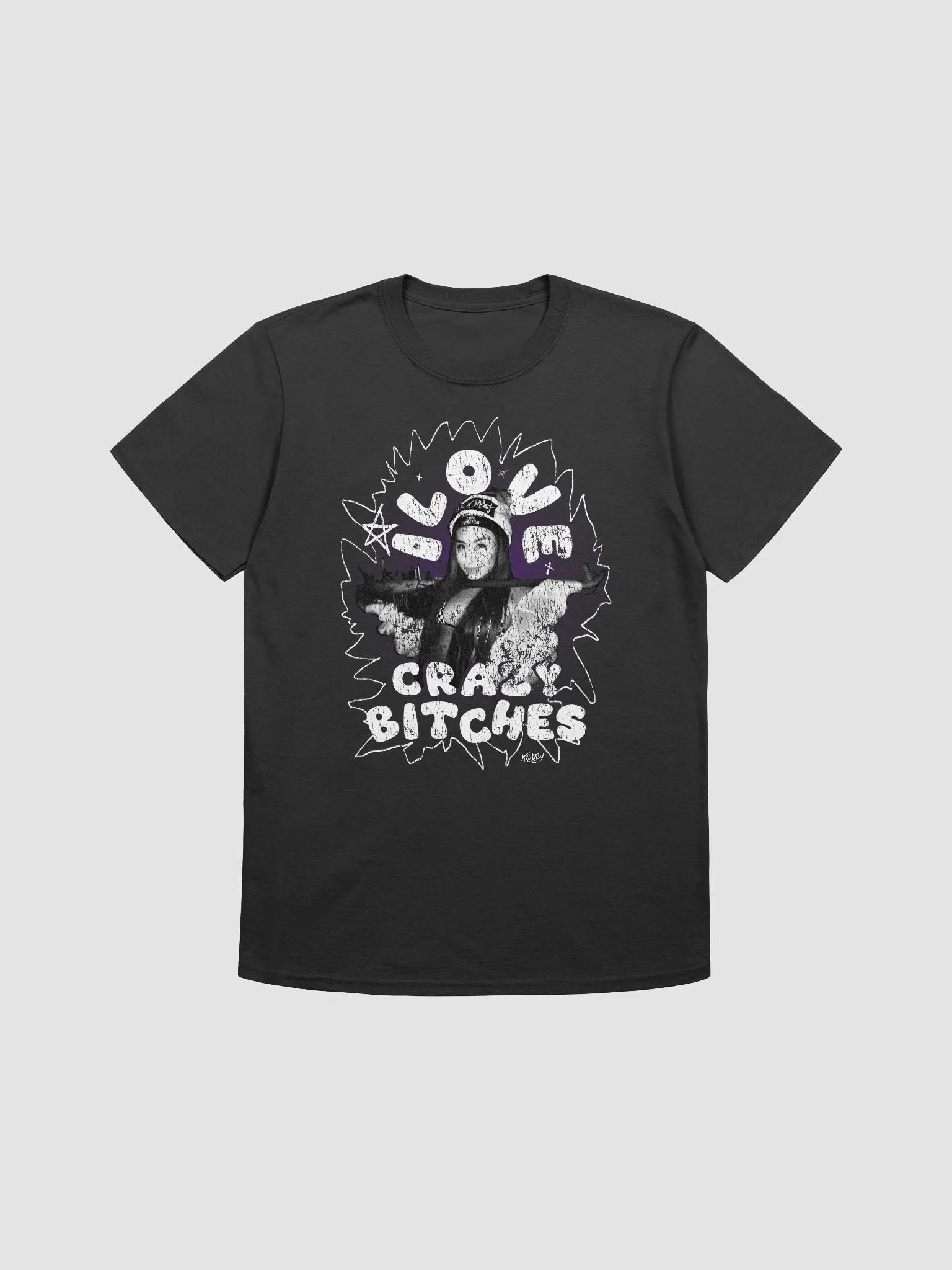 i love crazy bitches x-treme emo distressed n sad type black tee product image (3)
