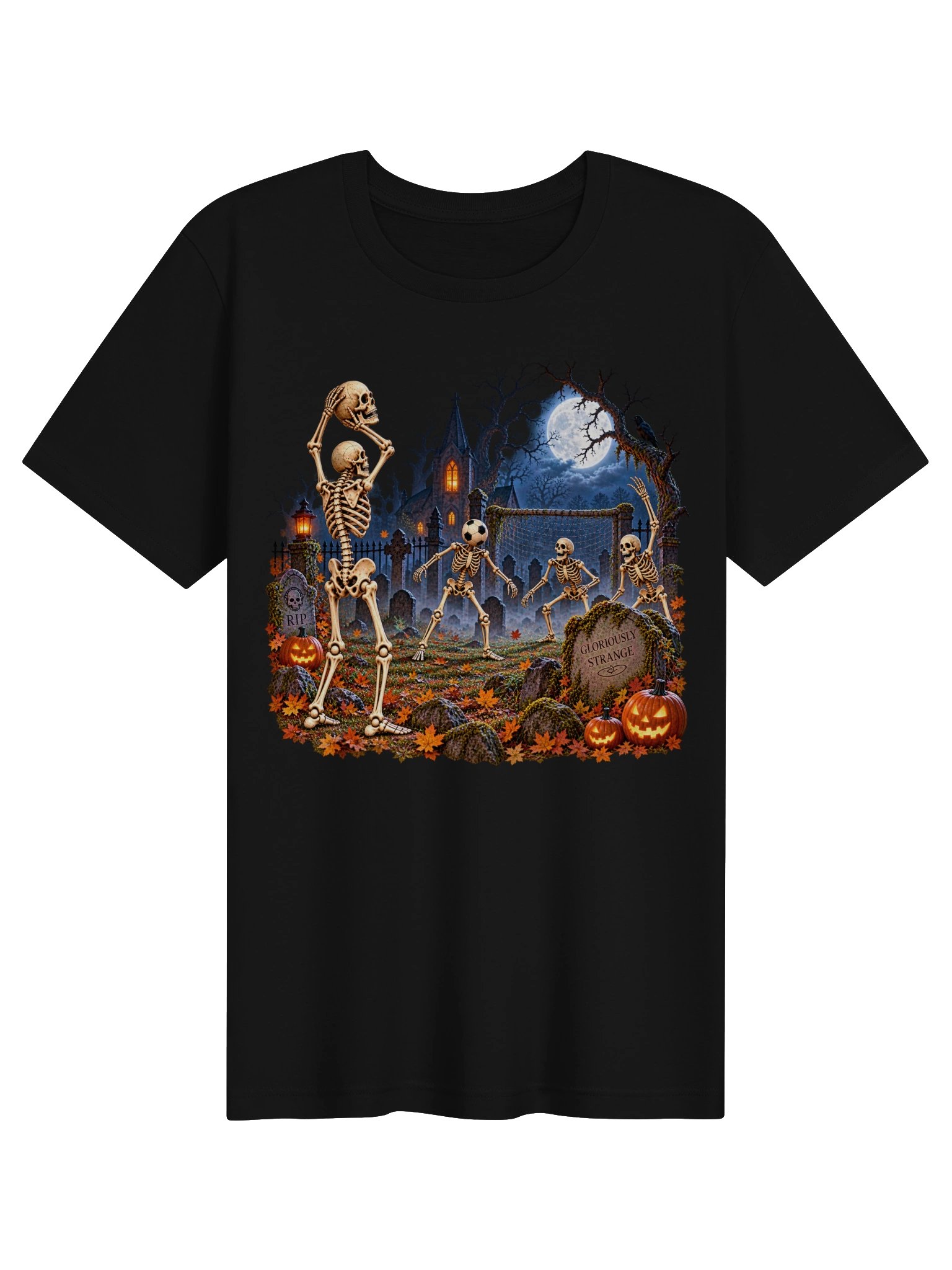 Gloriously Strange Skeleton Soccer Halloween Tee product image (1)