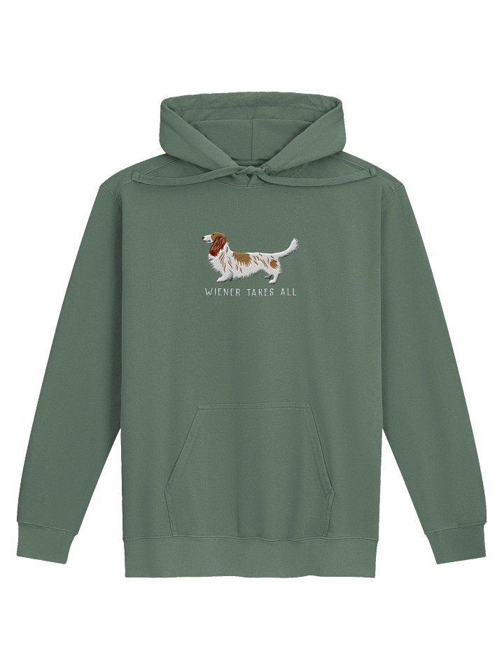 Wiener Takes All Premium Hoodie (Embroidered) of a Longhaired Dachshund(Pied Brown & White) product image (13)