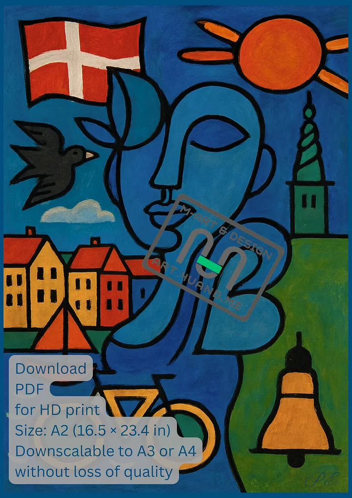 Whimsical Denmark — Folk-Inspired Nordic Poster Art – by M-Art & Design - Download Print (A2 PDF) product image (1)