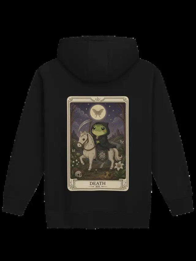 The Death card doesn't mean death. It means TRANSFORMATION. 🐸🦋 OFFICIAL FOURTHWALL STORE🐸✨🔮 - https://zurl.co/6n3D3 JOIN THE MOVEMENT💸🏪 - https://zurl.co/dSoEx #tarotoads #tarot #frogtarot #witchyvibes #smallbizlife #indiebrand #trending #viral #fyp #astrology
