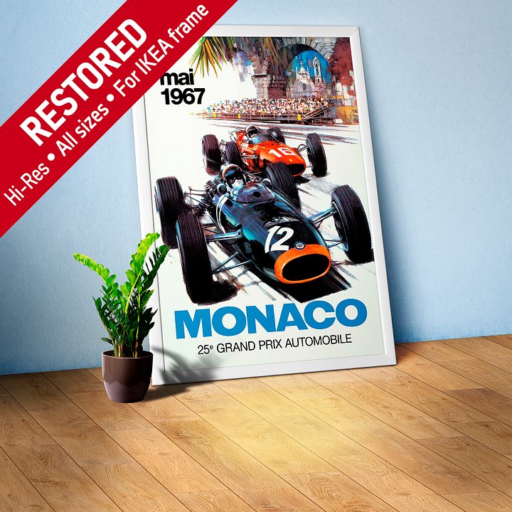 Monaco Vintage F1 Grand Prix, 1967 poster — Vintage Formula 1 poster, Monaco Grand Prix poster, retro travel poster, retro travel art product image (1)