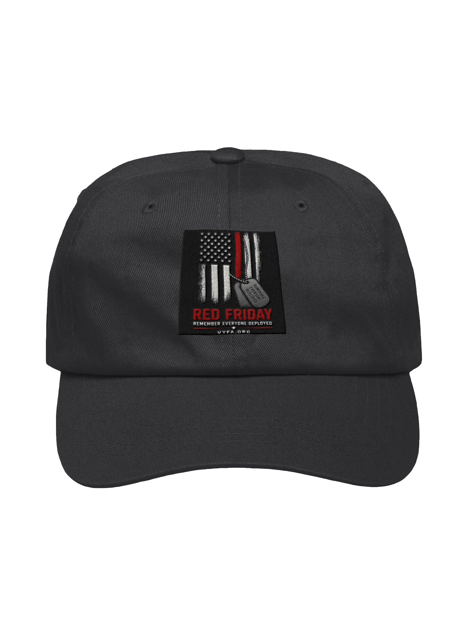 Red Friday FLAG AND TAGS Yupoong Dad Hat — REMEMBER EVERYONE DEPLOYED product image (2)