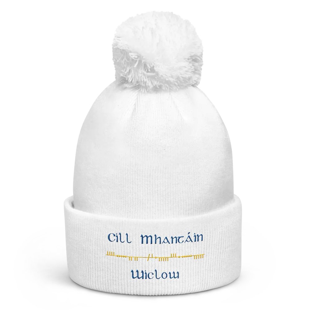 Wicklow/Cill Mhantáin Scholastic style Ogham embroidered Pom-Pom Beanie product image (1)