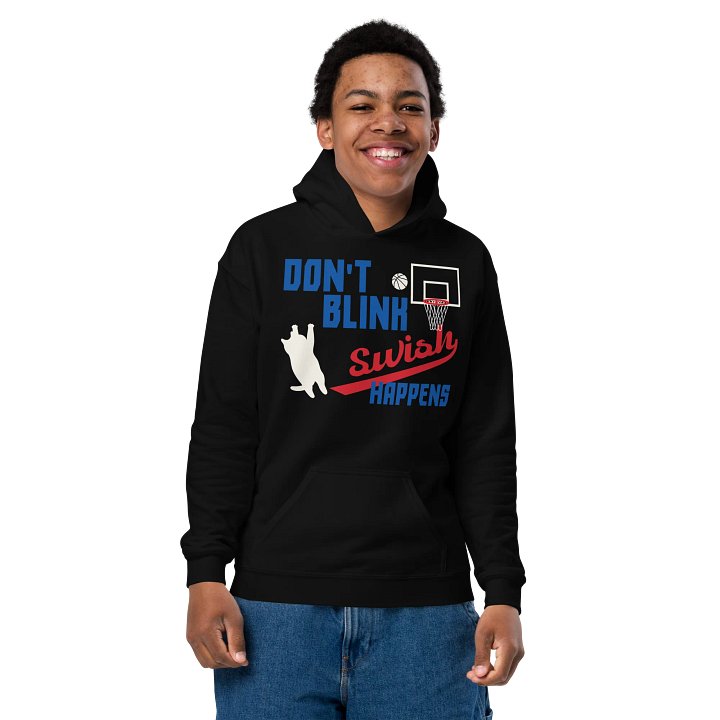 Basketball Cat (DON'T BLINK, Swish HAPPENS) - Unisex Youth Hoodie product image (2)