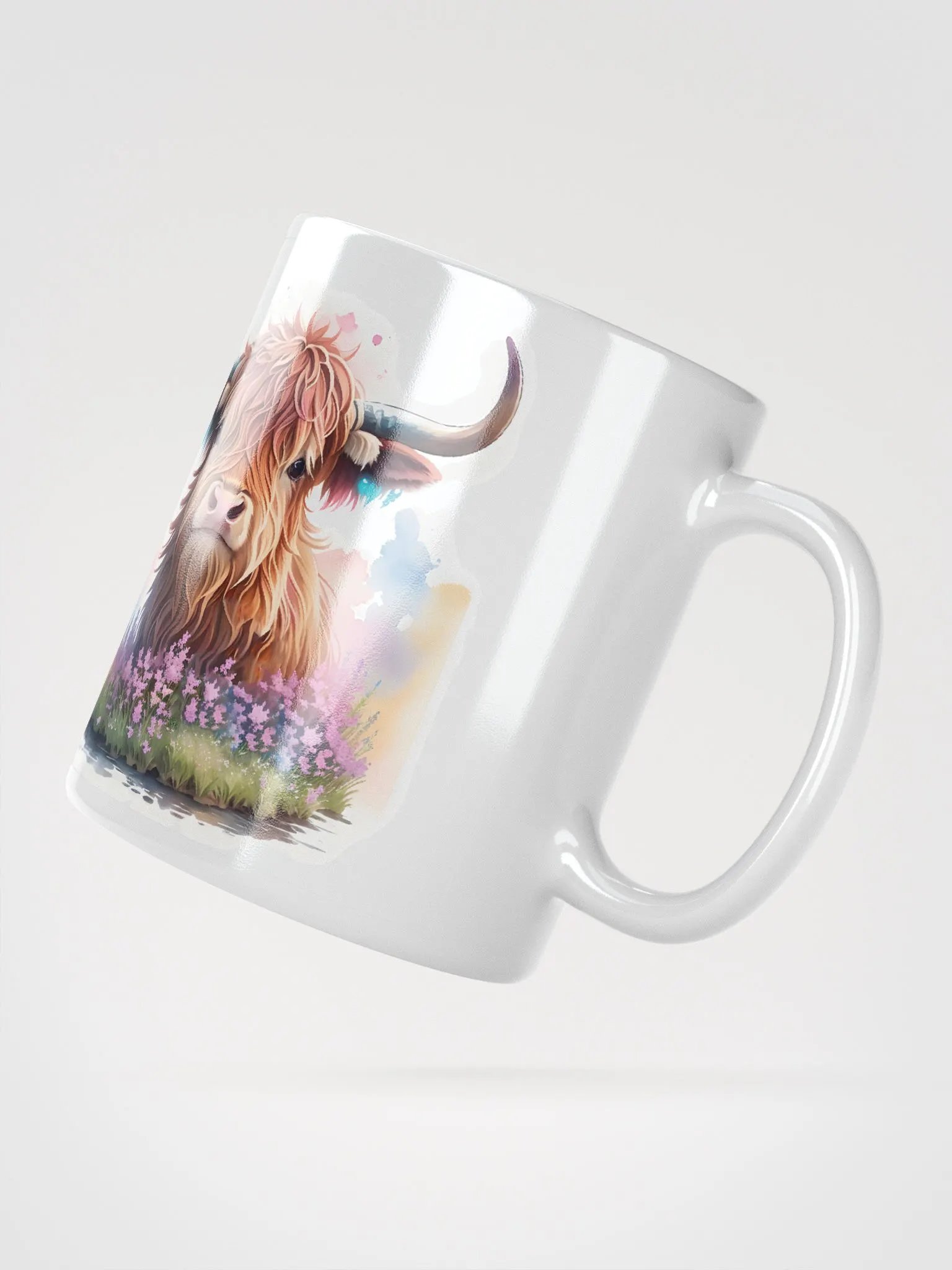 Whimsical Highland Cow White Glossy Mug product image (4)