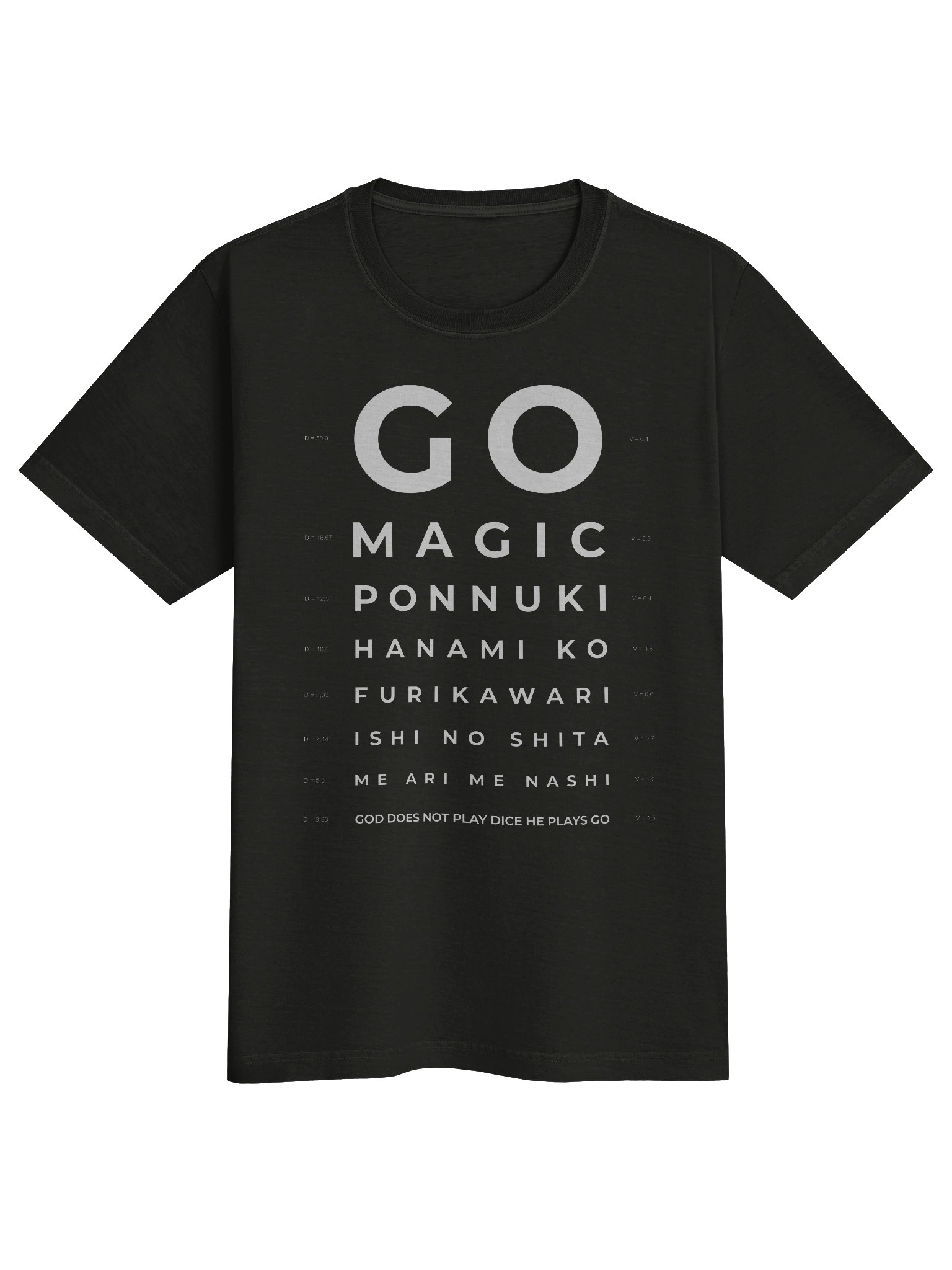 T-Shirt: Eye Chart (God Plays Go) [Oversize, Dark] product image (1)